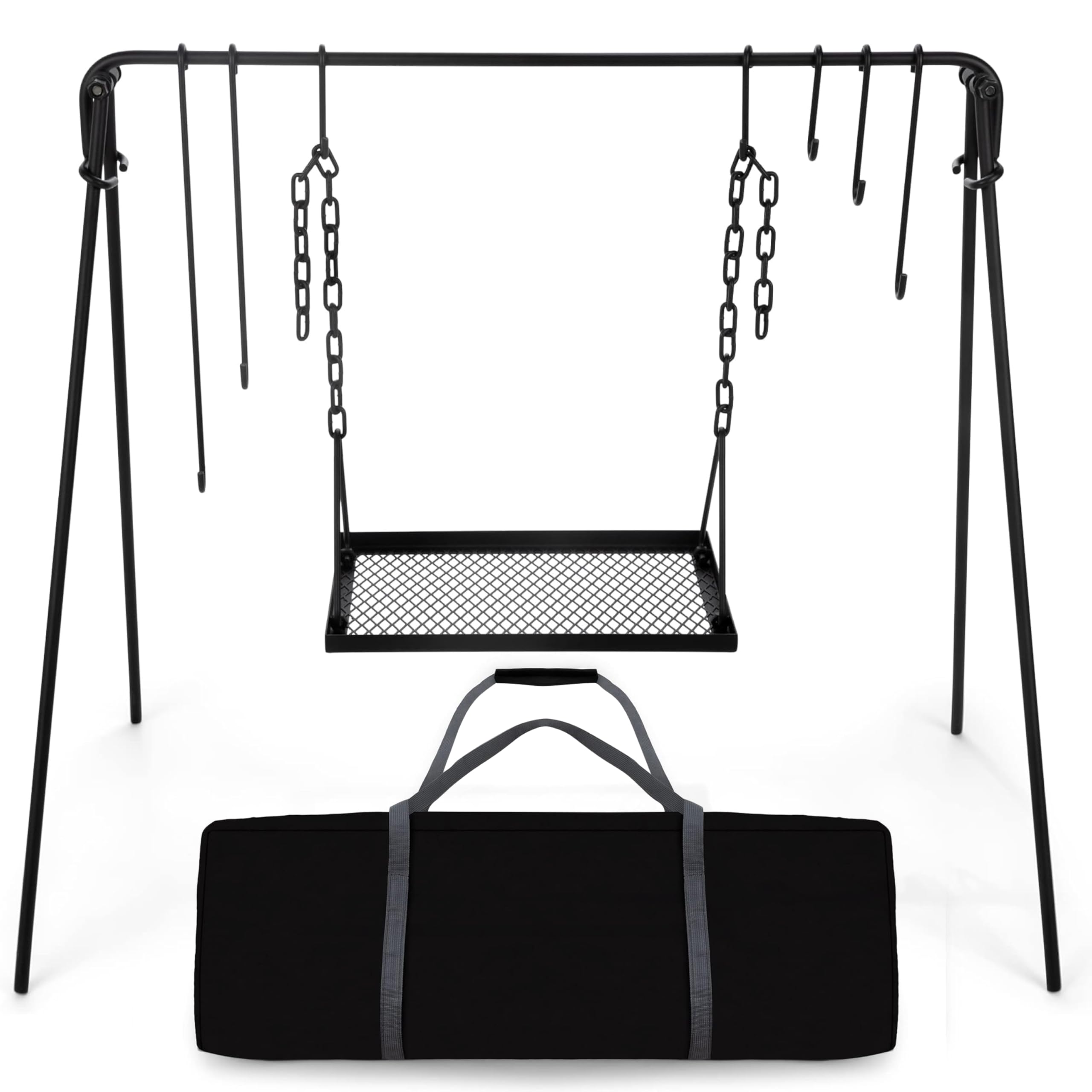 Bruntmor Large Outdoor Campfire Grill Camping Open Fire Cooker Stand Swing Away Hanging Grill Equipment For Fire Pit Stand Campf