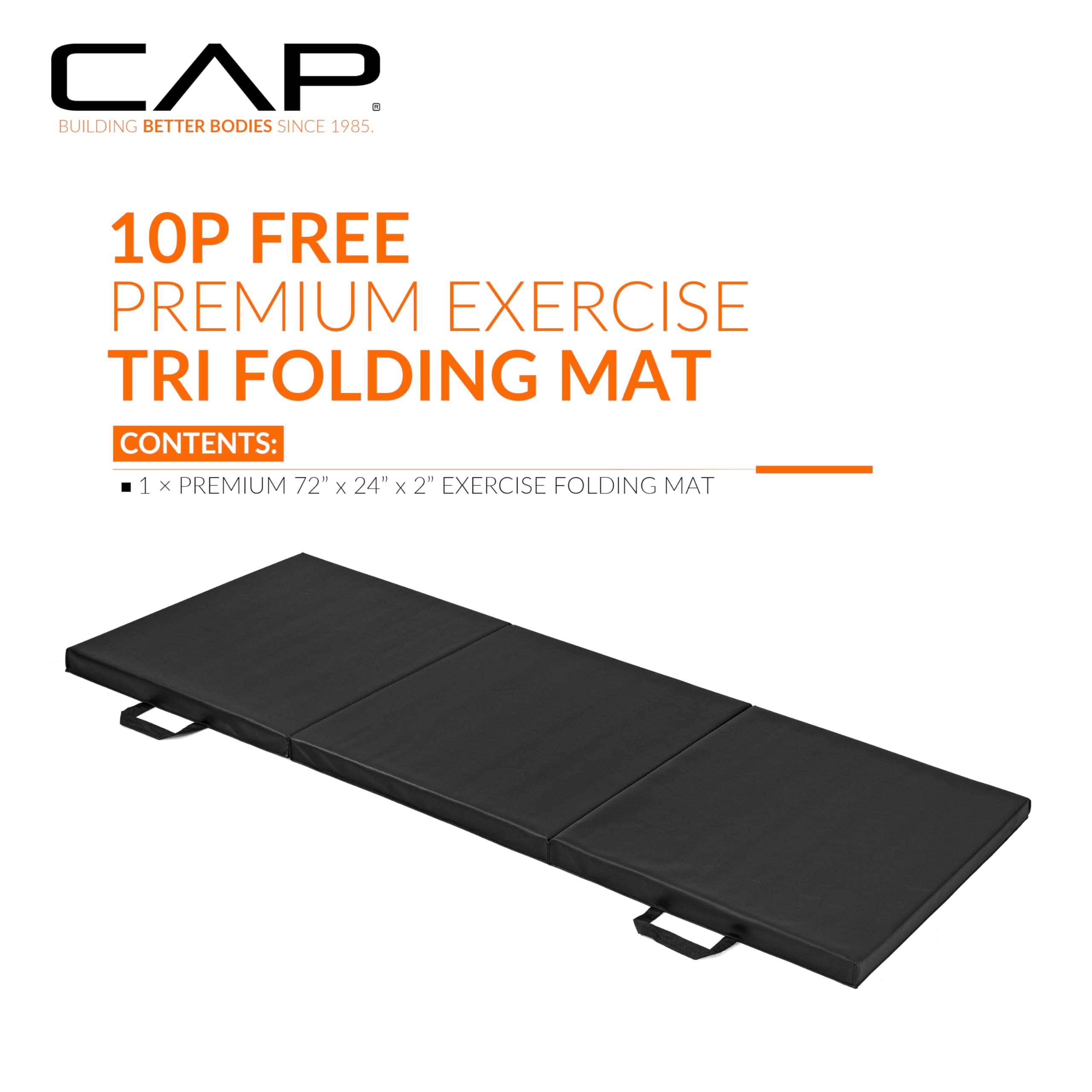 Cap Barbell Folding Exercise Mat - Durable, Anti-Tear, Thick Padding For Fitness, Aerobics, Gymnastics & Home Workouts. 72''L X
