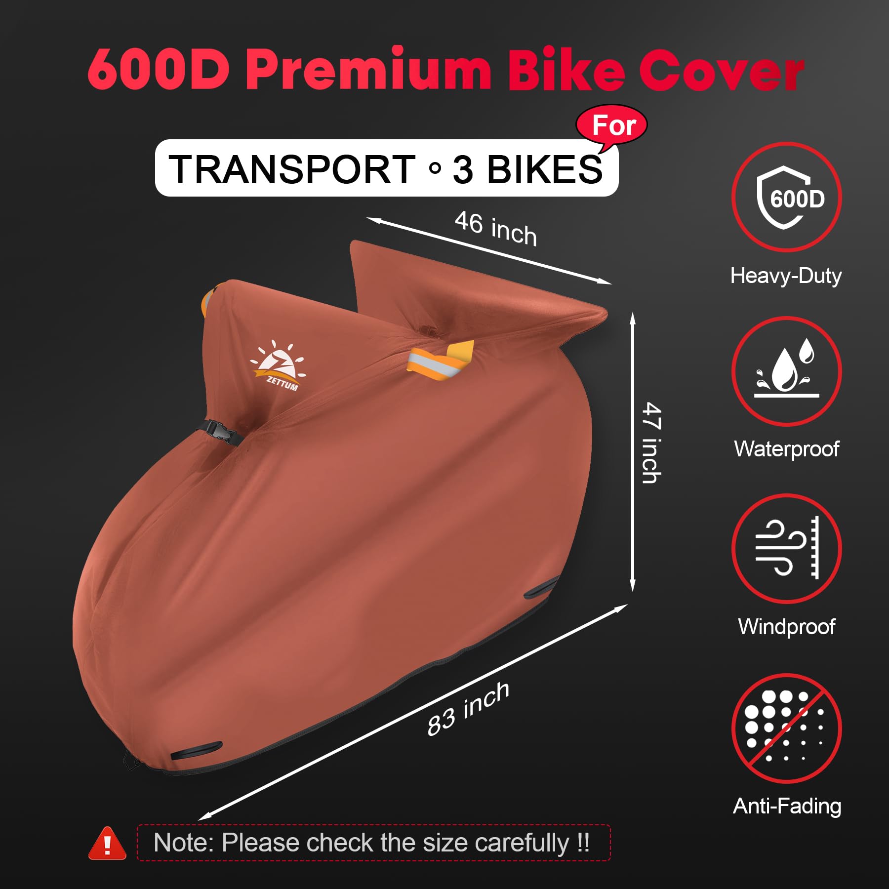 Zettum Bike Cover For Transport 3 Bikes - Outdoor Bike Covers For 3 Bikes On Rear Bike Rack Transport Heavy Duty Waterproof, 600