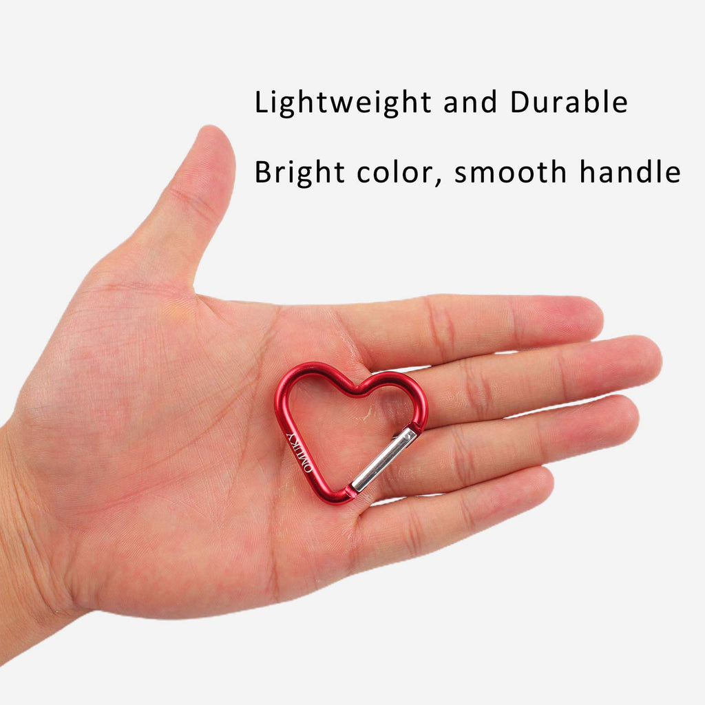 Omuky Multicolor Carabiner Hook Heart Shape Clips Camping Accessories Keychain For Outdoor Hiking Traveling 10-Pack (Heart-10Pcs