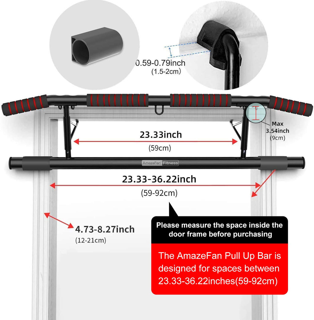 Amazefan Pull Up Bar Doorway With Ergonomic Grip - Fitness Chin-Up Frame For Home Gym Exercise - 2 Professional Quality Wrist St