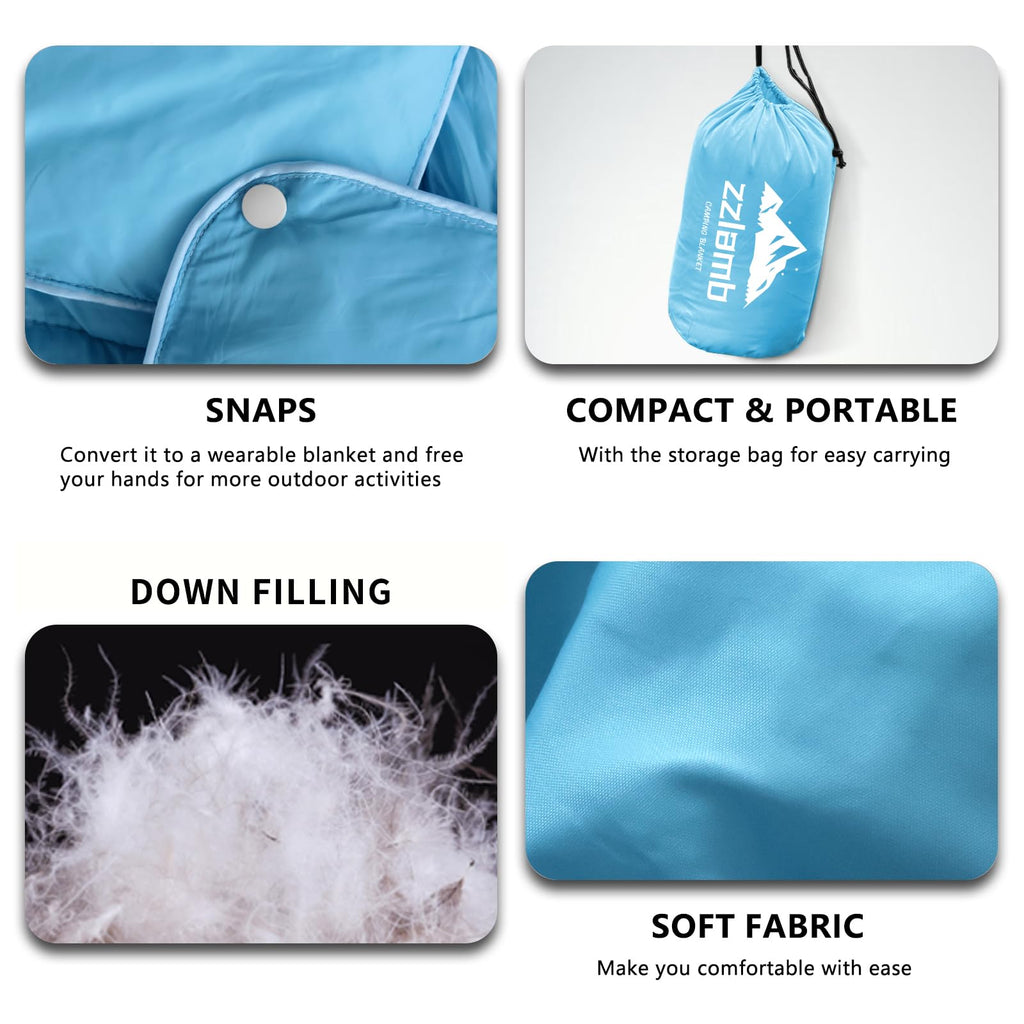 Zzlamb Packable & Lightweight Camping Blanket, Soft Travel Duck Down Throw Quilt 650 Fill Power, Compact Warm Down Lap Blanket F