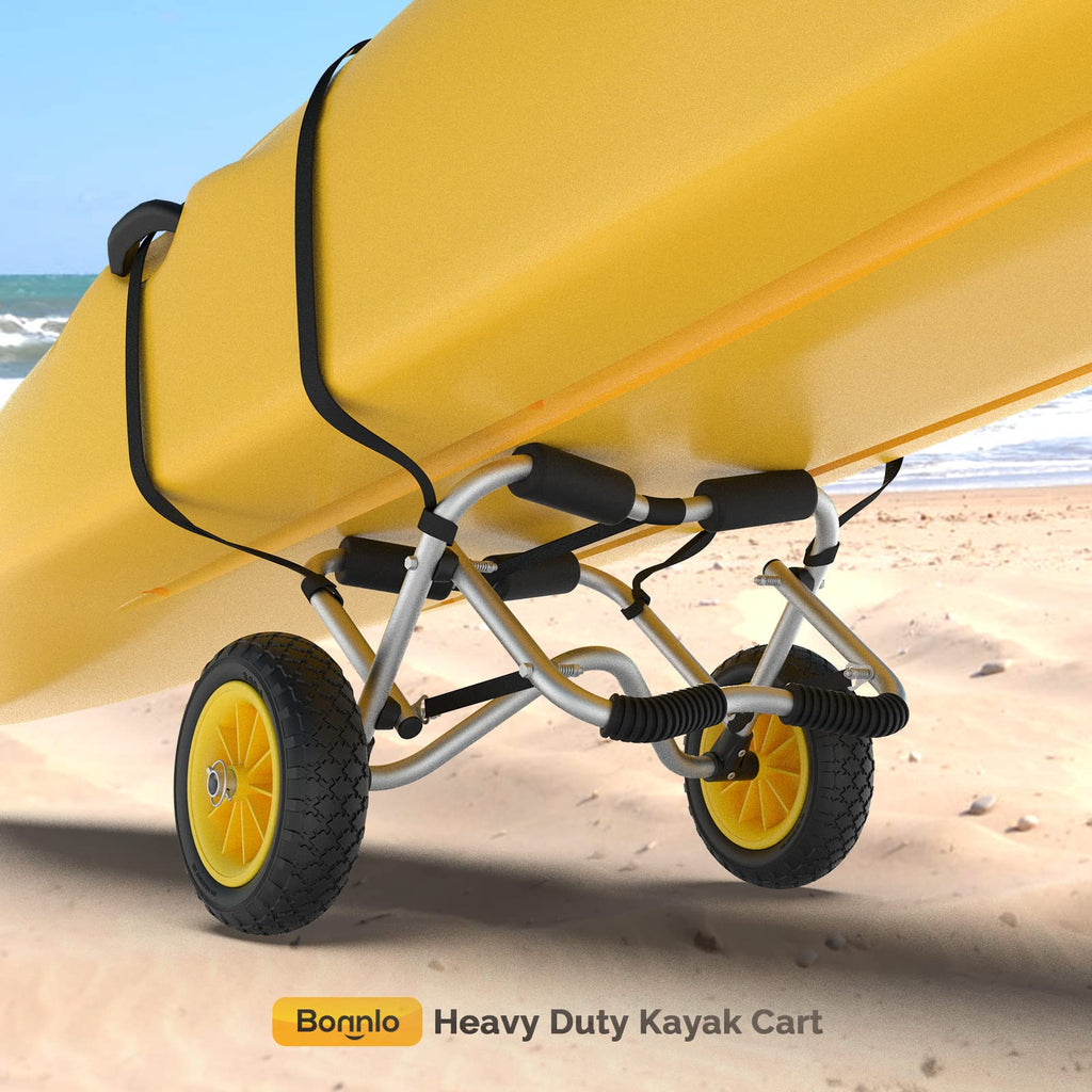 Bonnlo Universal Kayak Carrier - Trolley For Carrying Kayaks, Canoes, Paddleboards, Float Mats, And Jon Boats - Inflation-Free S
