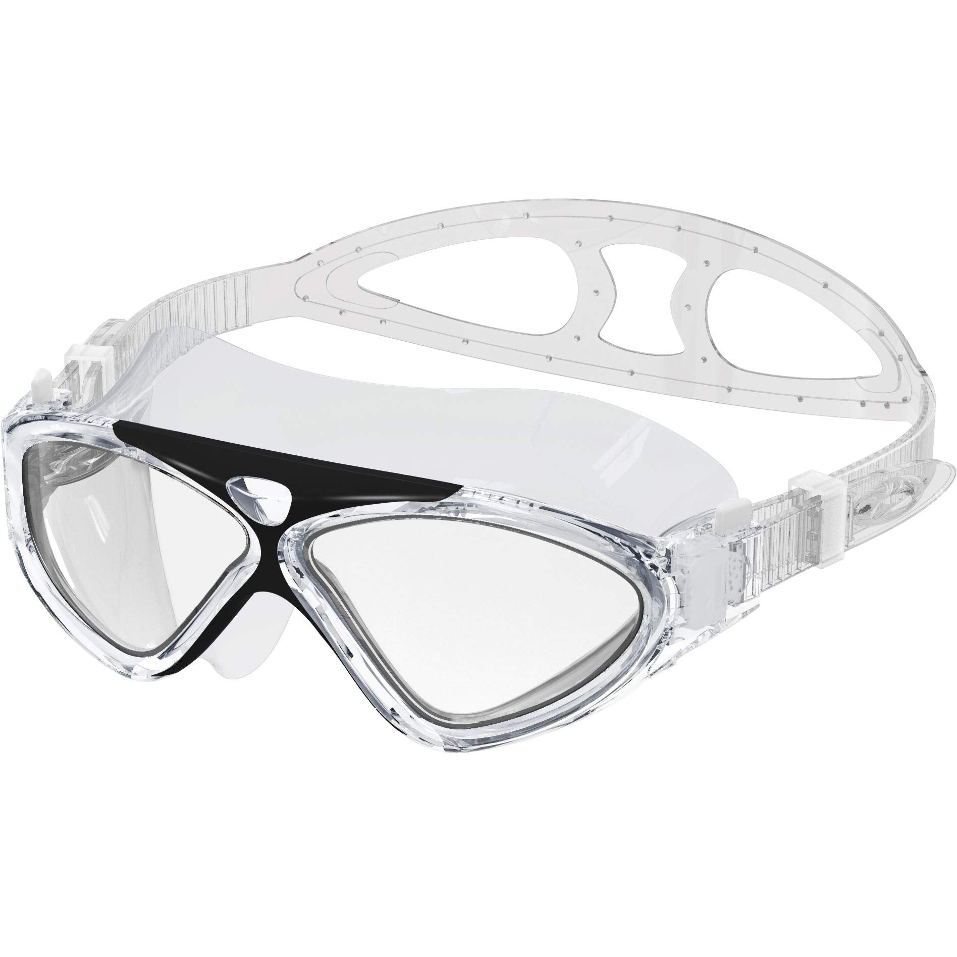OutdoorMaster Swim Mask - Wide View Swimming Mask & Goggles Anti-fog Waterproof, Black