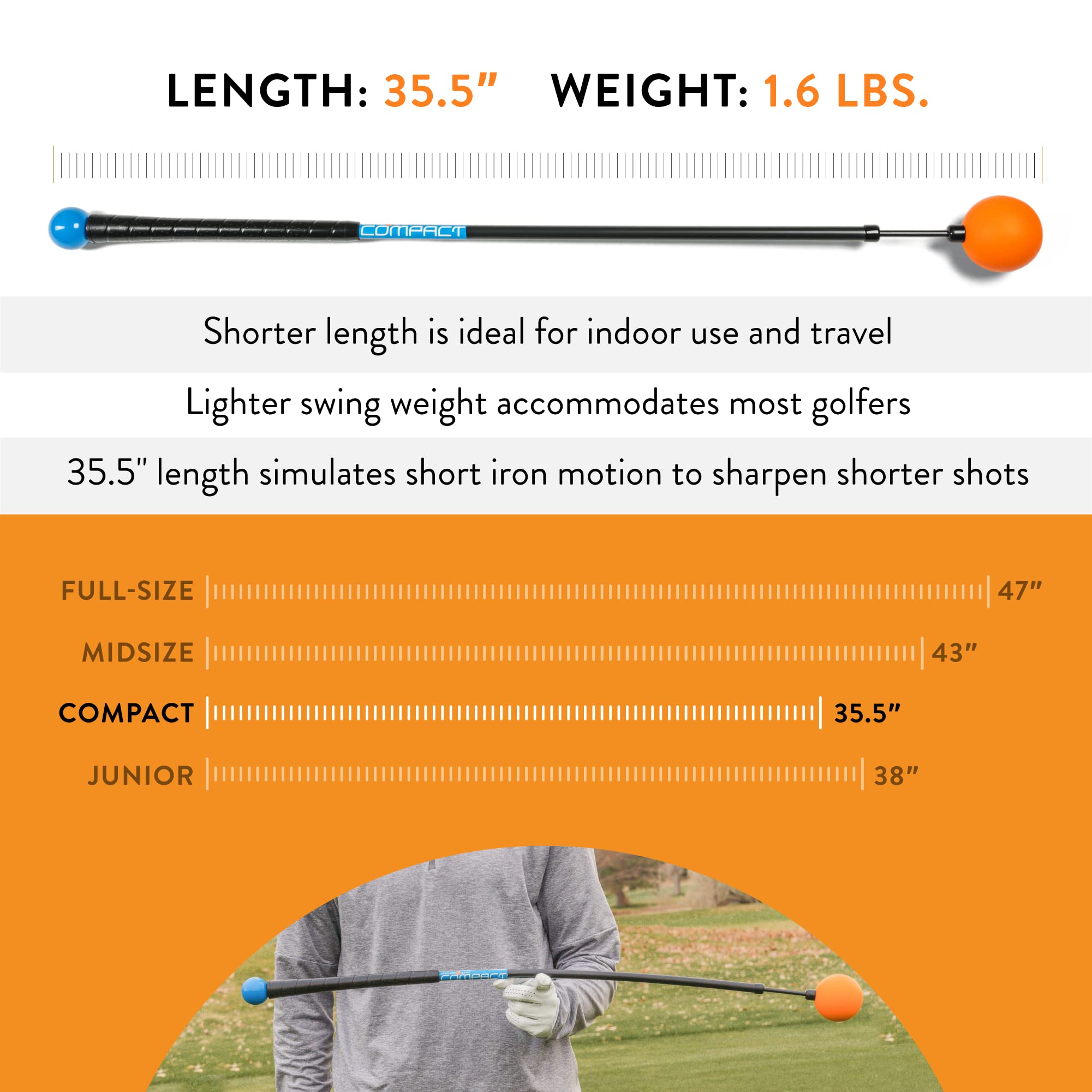 Orange Whip Compact Golf Swing Trainer Aid For Improved Rhythm, Flexibility, Balance, Tempo, Swing Plane, And Strength, Patented