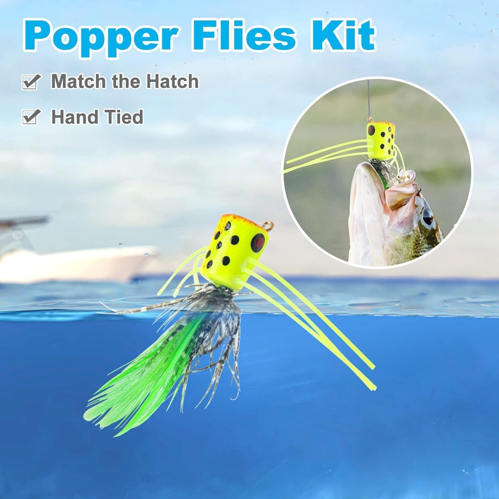 Ansnbo 12 Pcs Fly Fishing Popper Flies, Fly Popper Lures Bass Panfish Bluegill Crappie Popping Bug Sunfish Trout Salmon Poppers