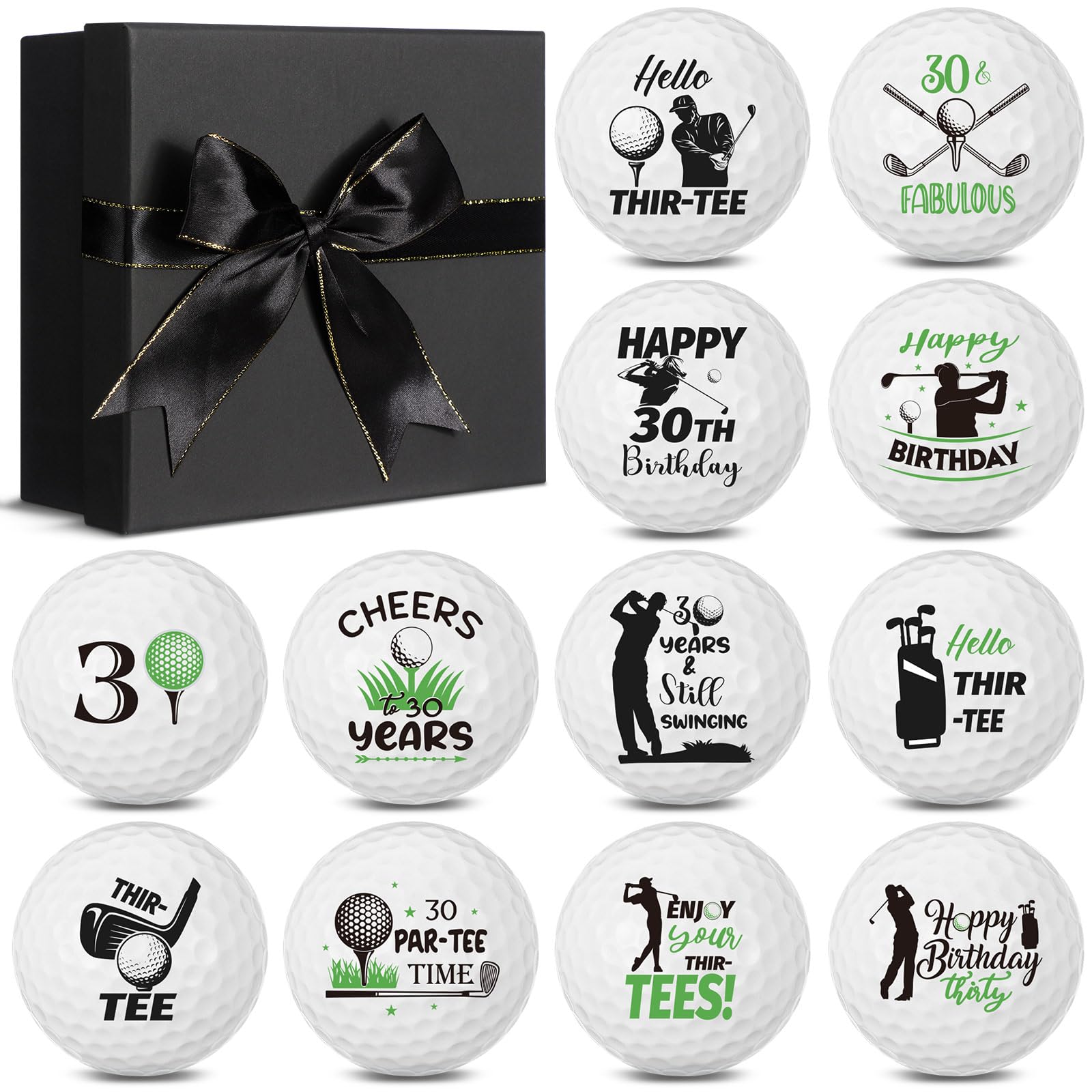 Seenelling 12 Pcs 30th Happy Birthday Golf Ball Funny Christmas Novelty Gift for Dad Mom Coworker Employee Husband Grandpa Golfe