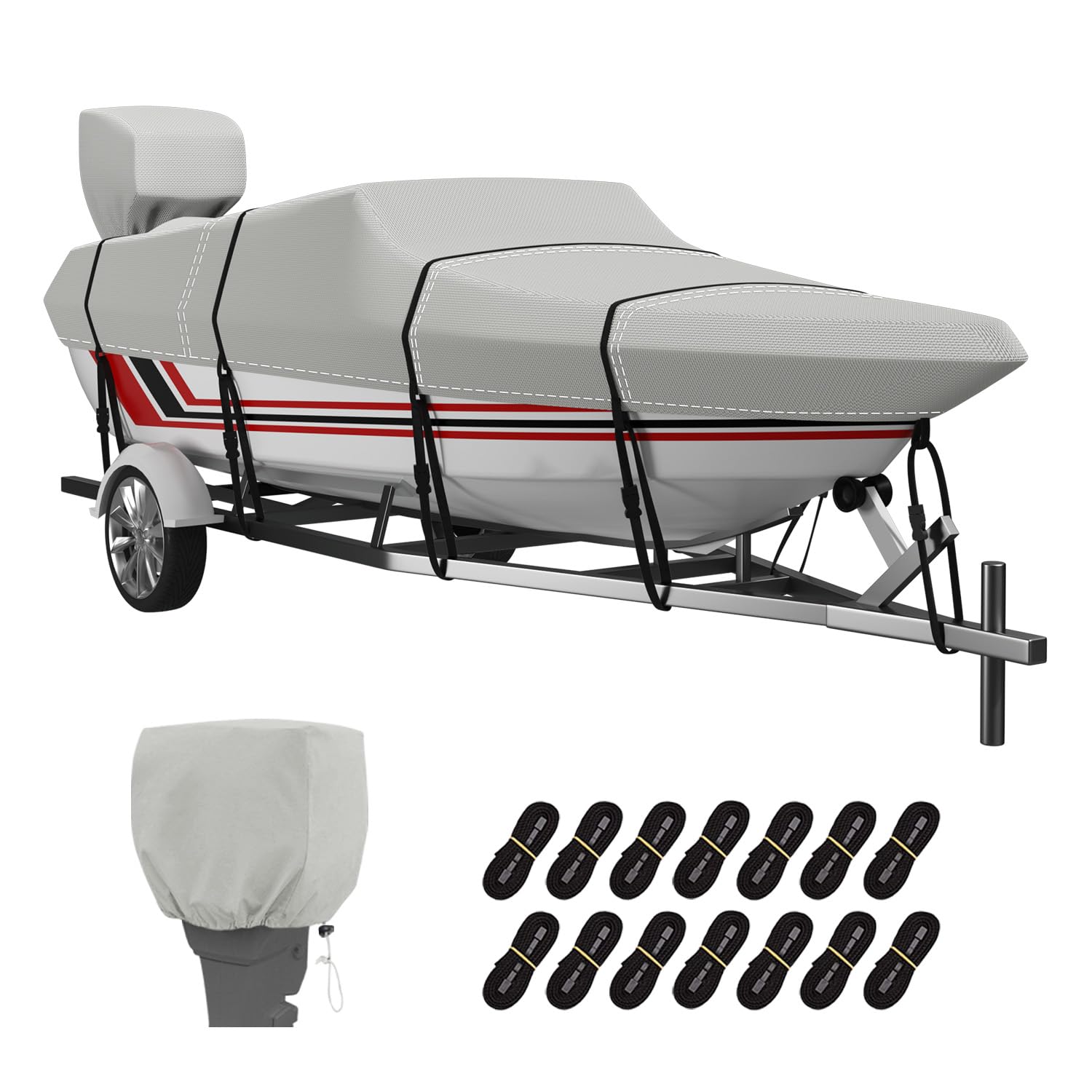Vinpatio Trailerable Boat Cover, 600D Solution-Dyed Bass Boat Cover, 20-22 Ft Heavy Duty 100% Waterproof Boat Covers Fits V-Hull