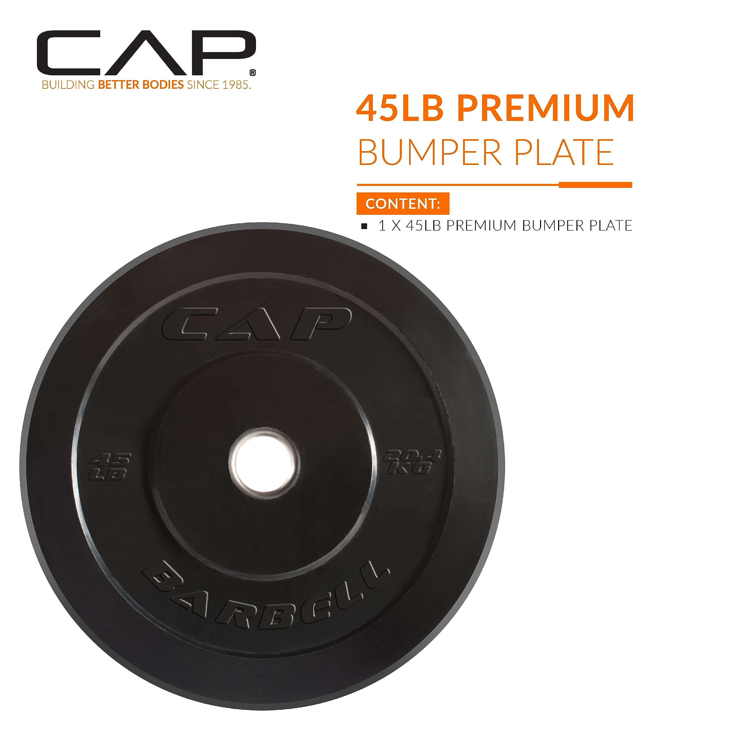 Cap Barbell Better Olympic Bumper Plate, Black, 45 Lb Single