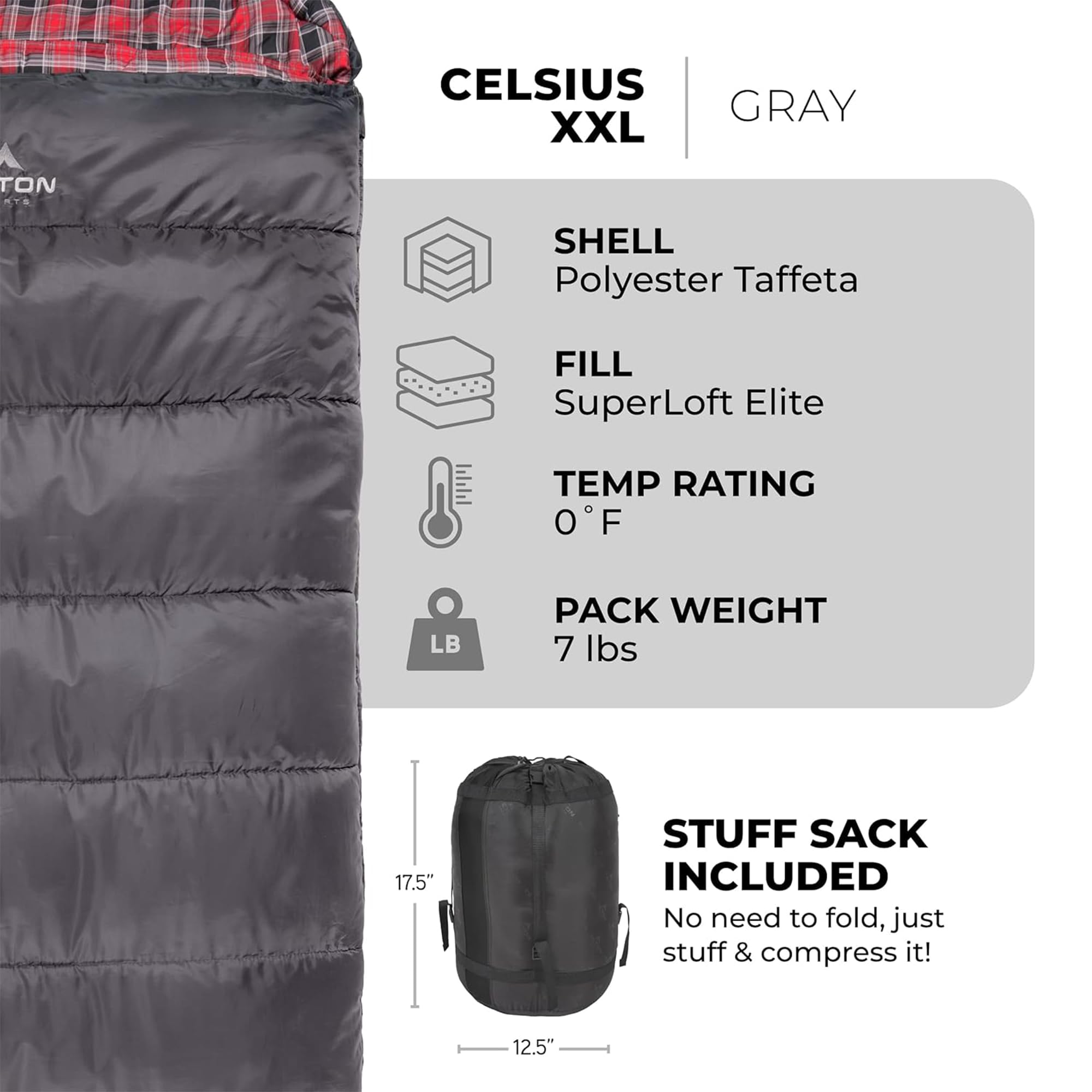 Teton Sports Celsius Xxl 0 Degree Sleeping Bag - 0?F Cold-Weather Sleeping Bag For Adults- Camping Made Easy.And Warm. Compressi