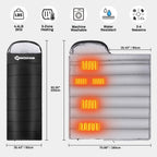 Antarctica Gear Heated Sleeping Bag, 5Pcs Heating Areas Sleeping Bags With 16000Mah 12V Battery Pack, 3 Adjustable Heating Level