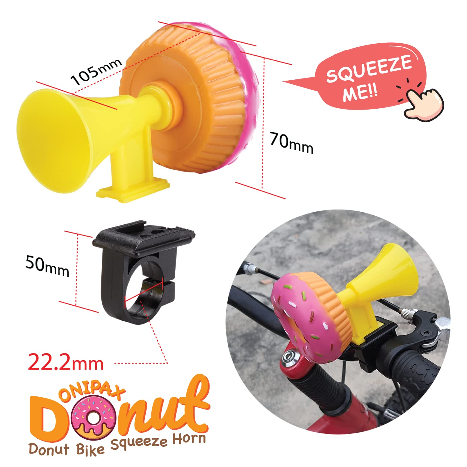 Onipax Donut Bike Squeeze Horn Cute Honk For Adults Or Kids Boys Girls Bike/Toddler Bike/Scooters
