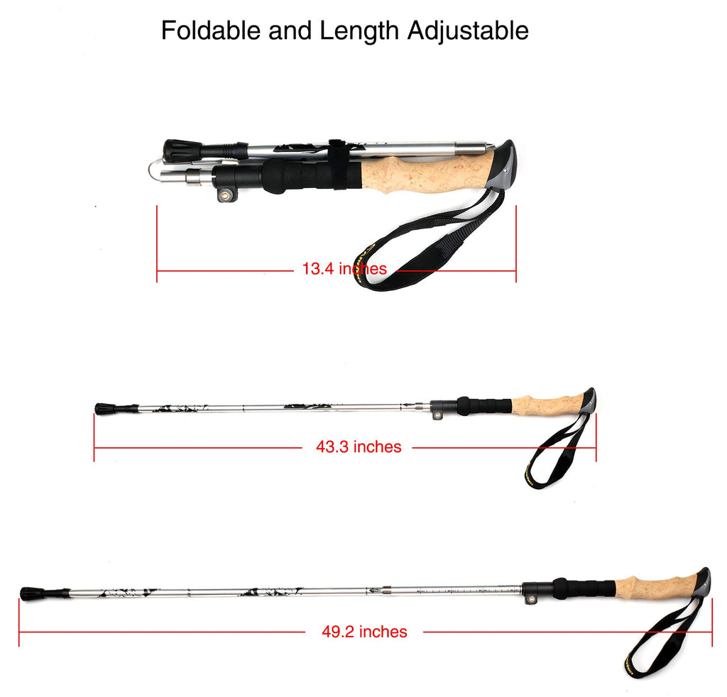 A Alafen Aluminum Collapsible Ultralight Travel Trekking Hiking Pole For Men And Women Silver