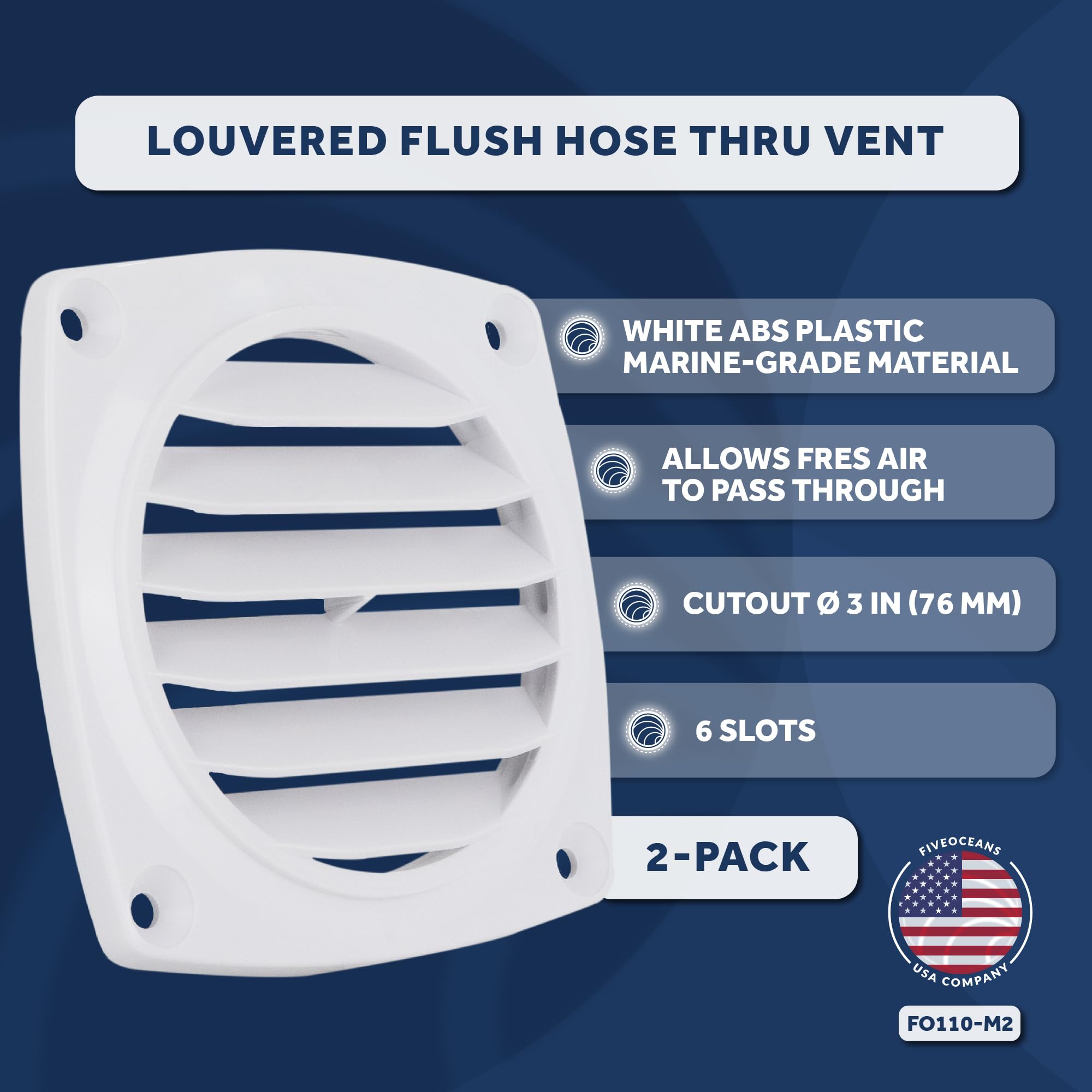 Five Oceans 6-Slotted Louvered Flush Hose Ventilators, 3-Inch Ventilation Area Diameter, White Abs Plastic, 2 Pack - Fo110-M2