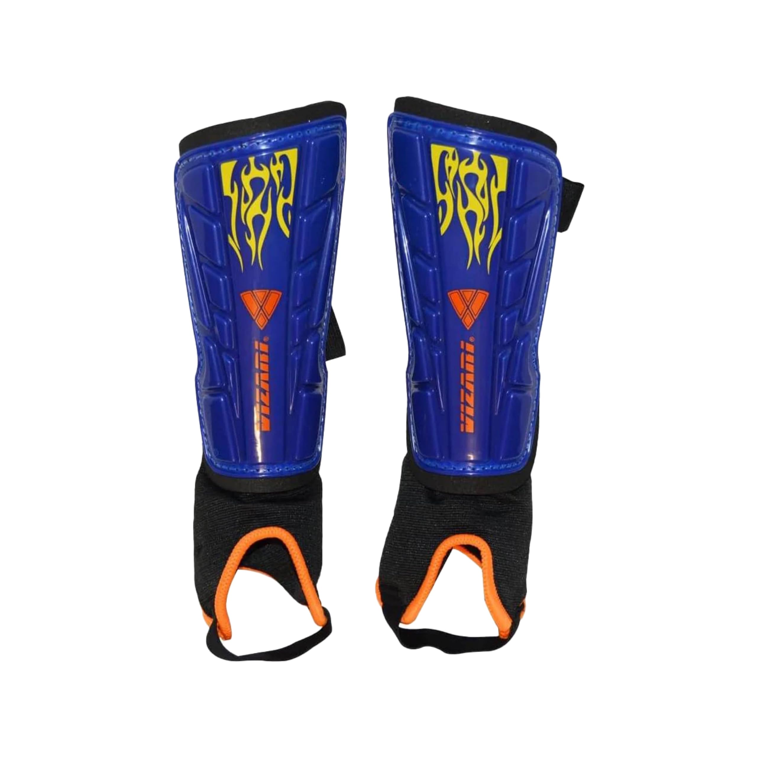 Vizari Blaze Soccer Shinguard - Lightweight PP Shell for Protection, Secure Fit, Breathable Material, Unique Orange Flames Graph