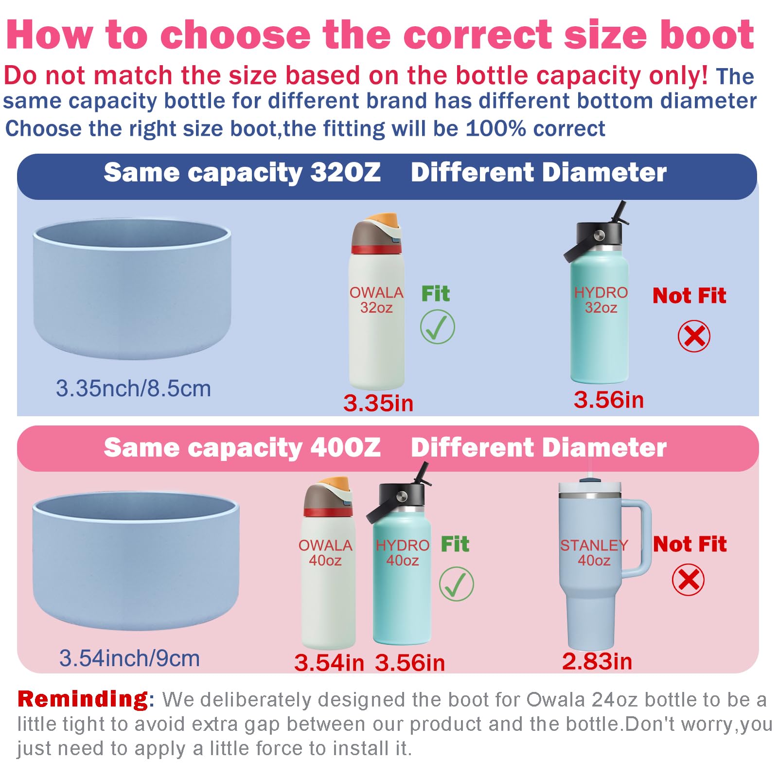 Heyskay 2Pcs Silicone Boot For Owala Flask Water Bottle 40Oz Anti-Slip Protective Sleeve For Owala Twist,Freesip And Flip Stainl