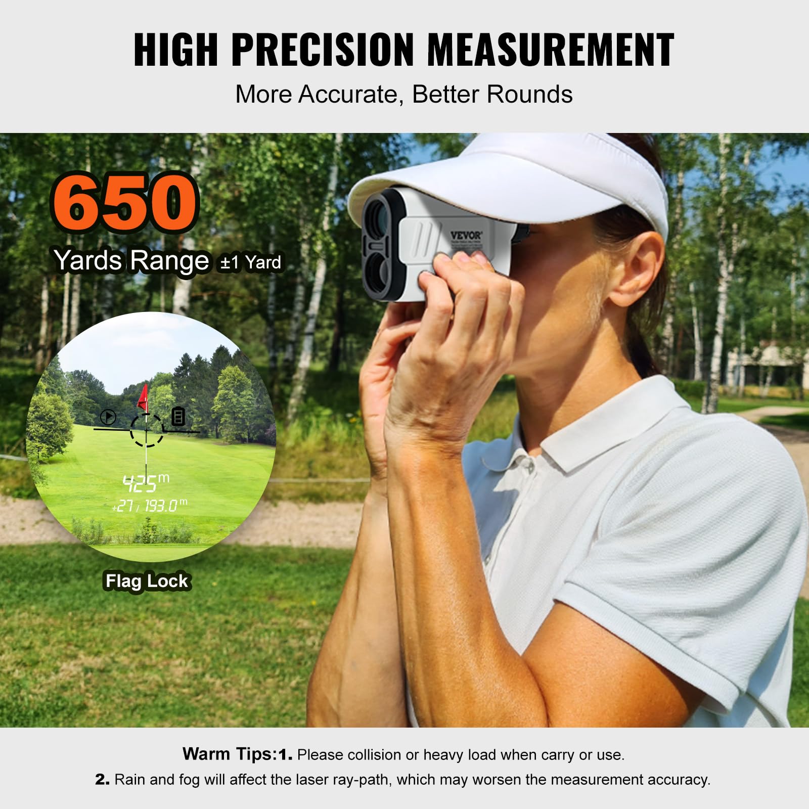 Vevor Golf Rangefinder, 650 Yards Laser Golfing Hunting Range Finder, 6X Magnification Distance Measuring, Golfing Accessory Wit