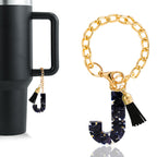 Letter Charm Accessories for Stanley Cup 1 PCS Cute Initial Keychain Handle Charm for Stanley Tumbler for Women Black Letter J