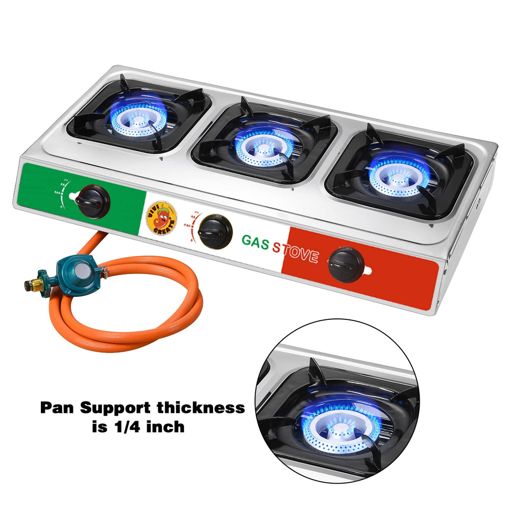 Vivicreate 3 Burner Propane Gas Stove 30000 Btu Stainless Steel Cooktop With Enamel Pan Supports Electronic Ignition For Outdoor