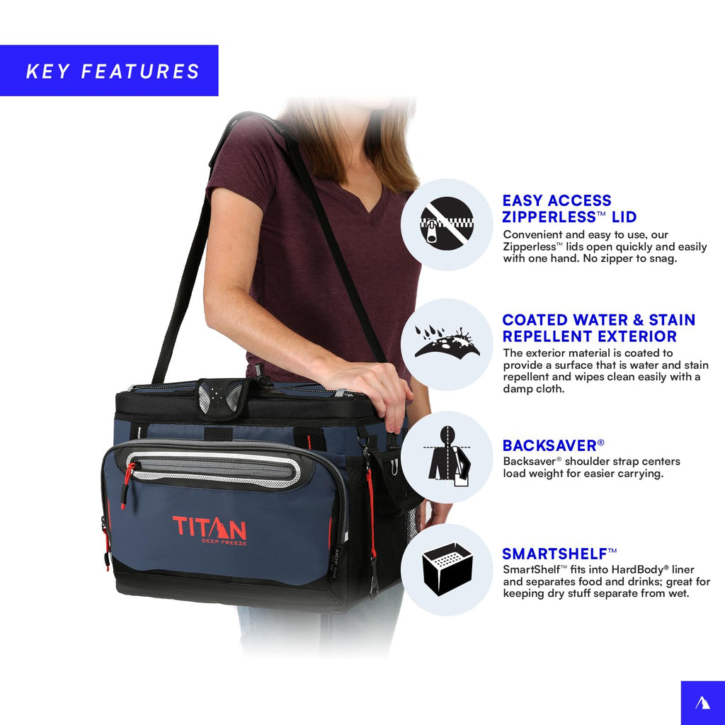 Arctic Zone Titan Deep Freeze Cooler - 30 Can Zipperless Hardbody Cooler - Navy Blue With Deep Freeze Insulation, Hardbody Liner