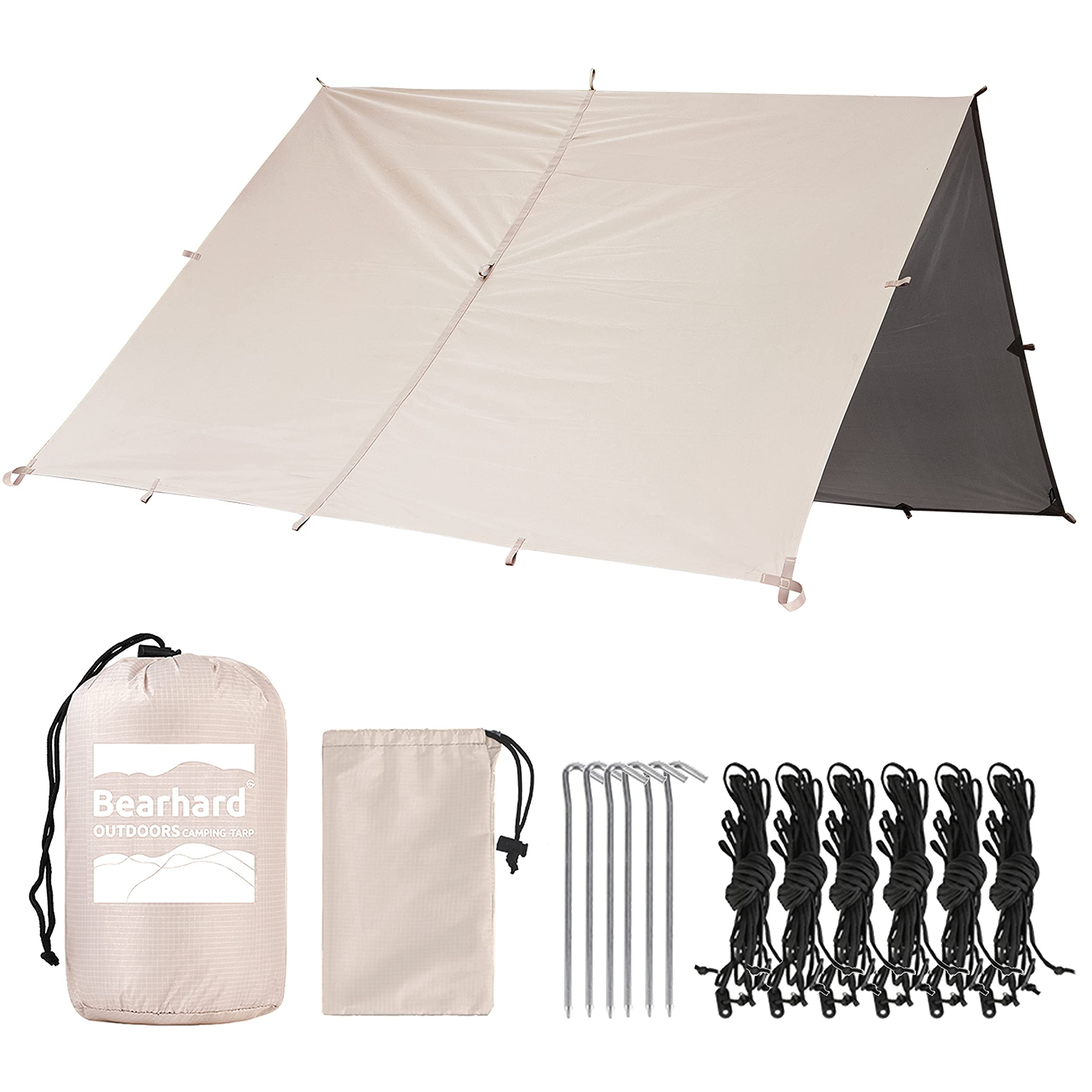 Bearhard 10 X 10 Ft/10 X 12 Ft Waterproof Rainfly Tarp For Hammock Or Tent, Lightweight Multifunctional Camping Shelter For Back