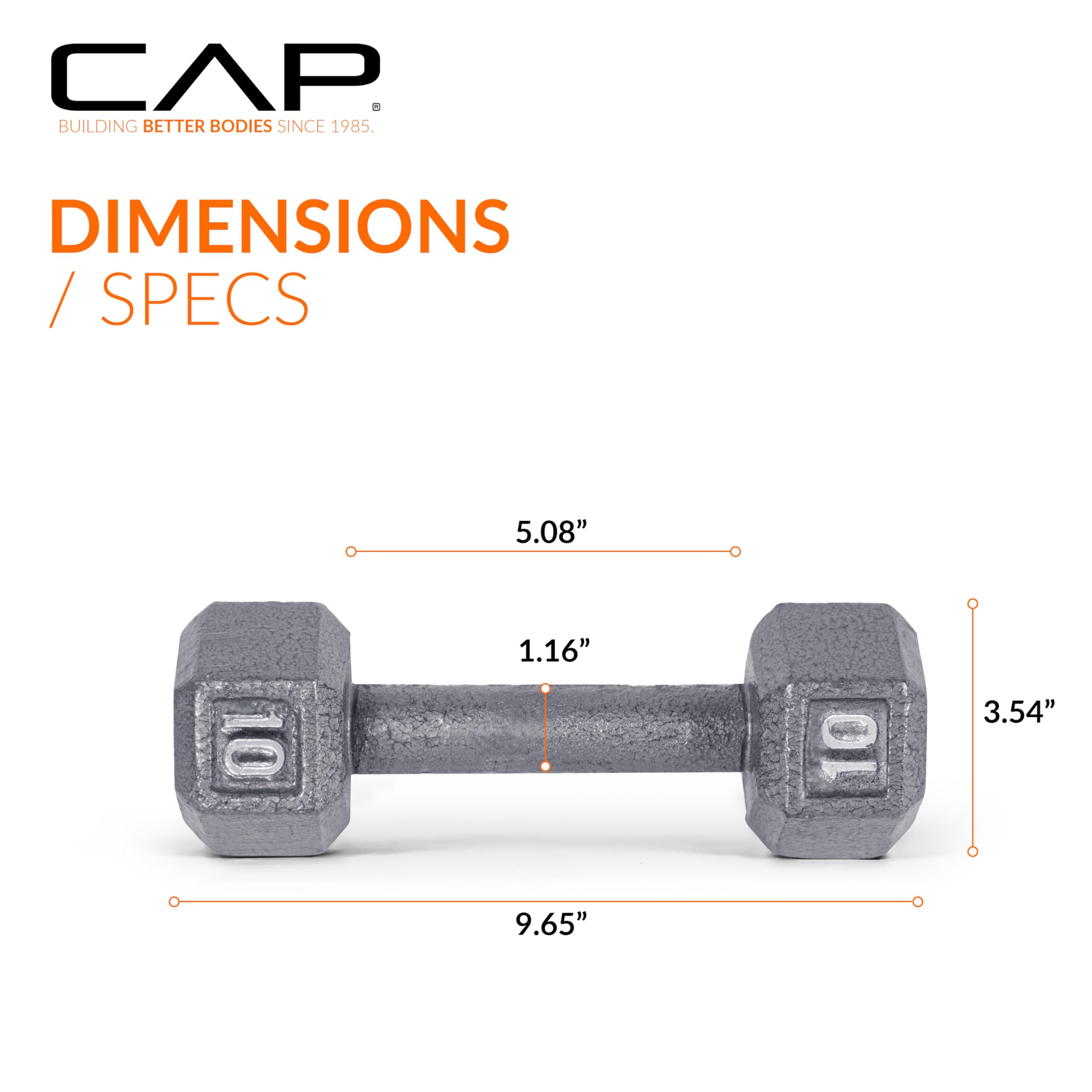 Cap Barbell Cast Iron Hex Dumbbell, Pair, 10 Lb
