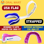 Oral Mart Usa Flag Strapped Youth Mouth Guard For Kids - American Flag Sports Mouthguard With Strap For Ice Hockey, Football, La