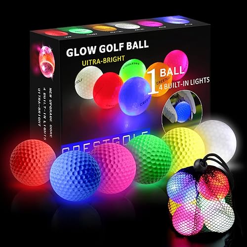 Crestgolf 4 Built-In Lights Glow Golf Balls  300-Hr Lighting Time Glow In The Dark Golf Balls  3-Layer Design Light Up Water Res