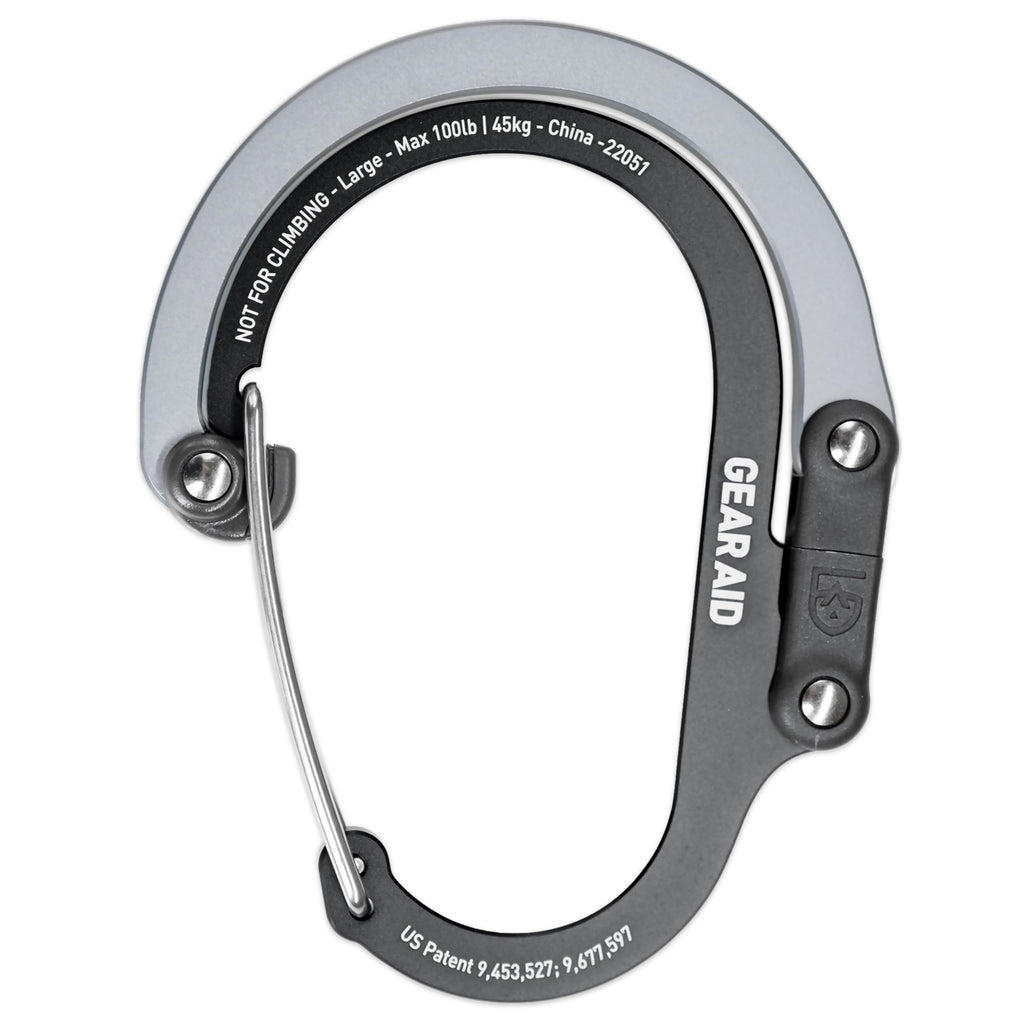 Gear Aid Heroclip Carabiner Clip And Hook (Large) For Camping, Backpack, Organization, And Garage, Black & Gray