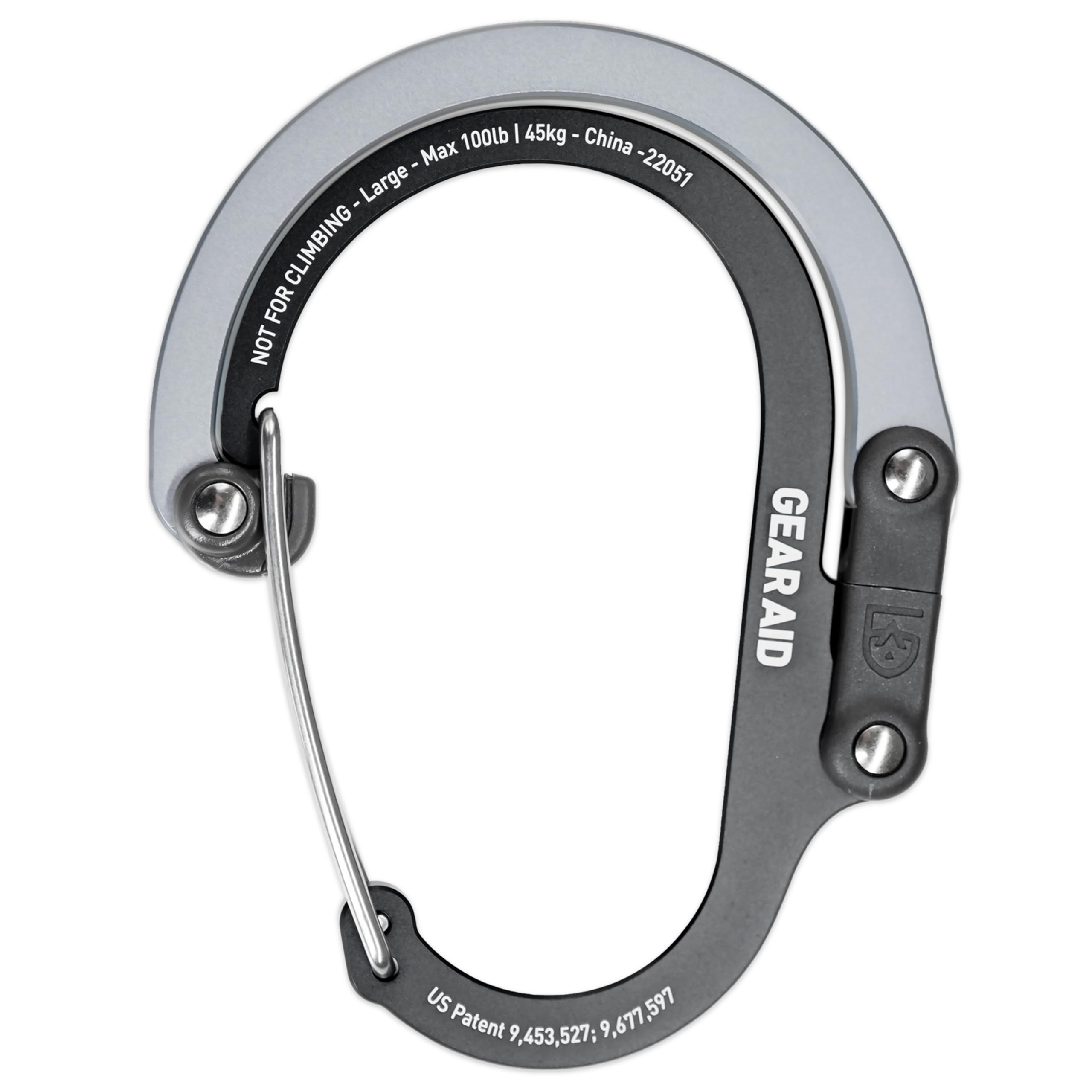 Gear Aid Heroclip Carabiner Clip And Hook (Large) For Camping, Backpack, Organization, And Garage, Black & Gray
