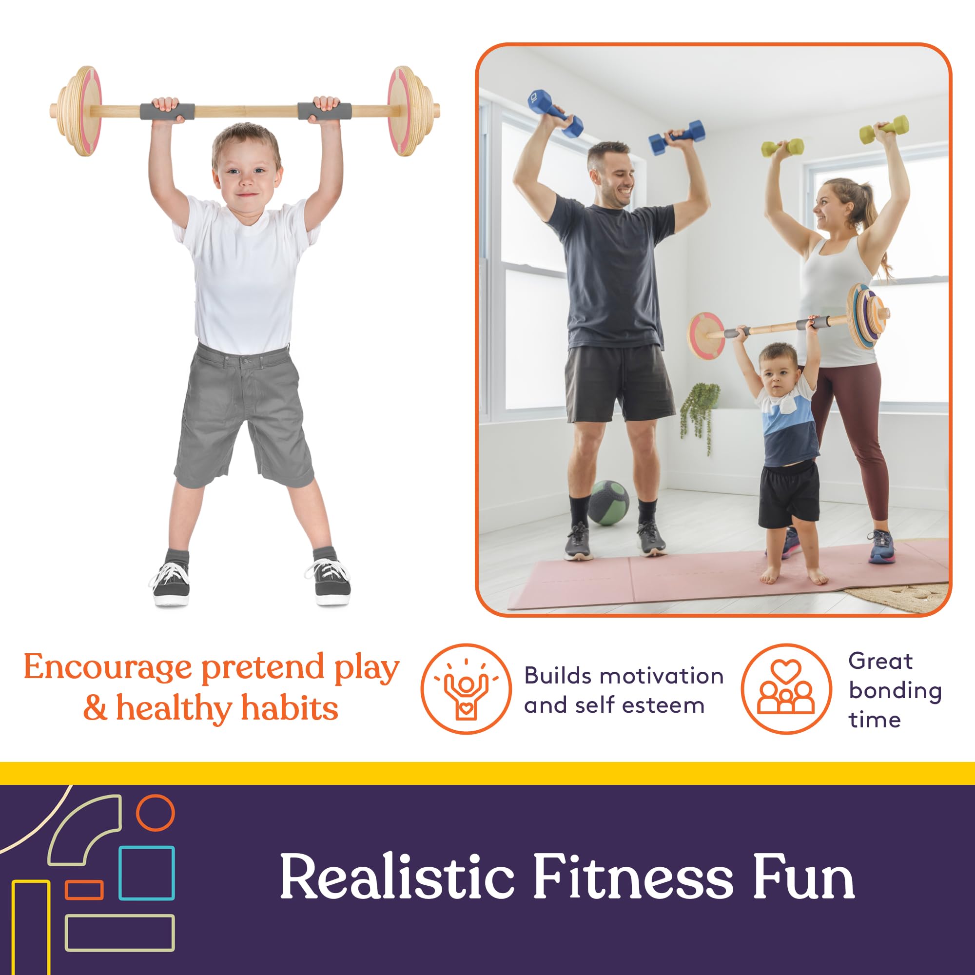 Special Supplies Kids Wooden Play Workout Weights - Adjustable Barbell Weight For Home Gym Equipment, Perfect Exercise Workout S