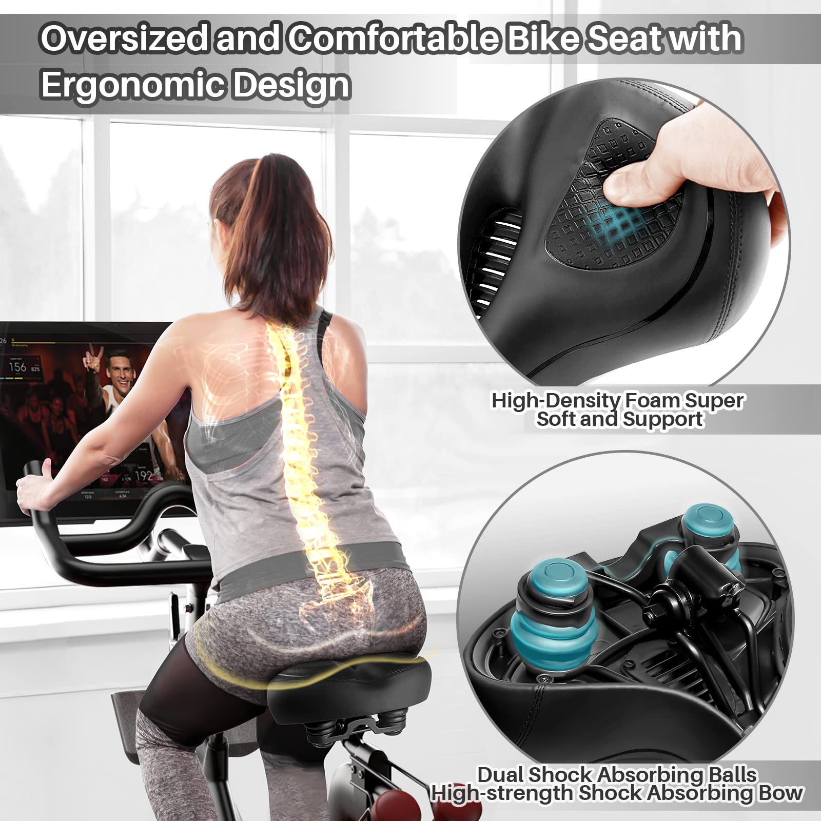Oversized Comfort Seat Cushion Compatible With Peloton, Spin Bike, Road Or Exercise Bikes, Bicycle Wide Saddle Replacement For M