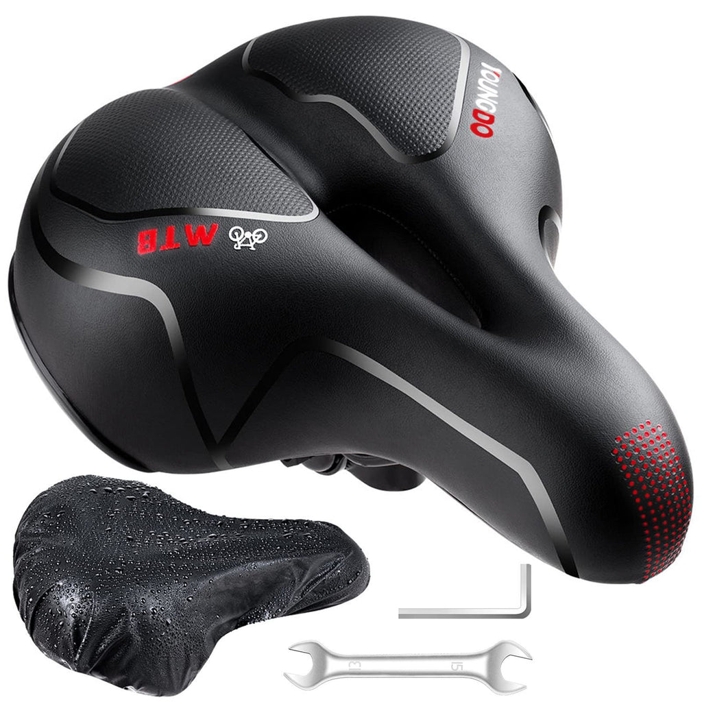 Youngdo Bike Seat - Comfortable Gel Foam Padded Leather Bicycle Seat, Wide Bike Saddle Cushion For Women And Men, Universal Fit,