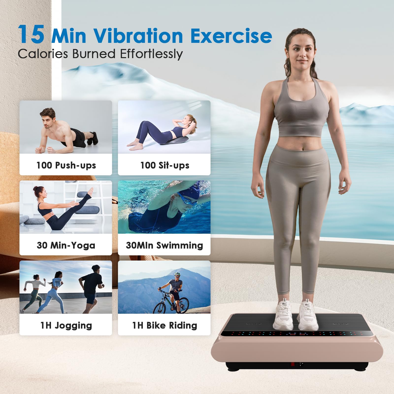 Natini Vibration Plate Exercise Machine - Whole Body Vibration Platform Machine with Pilates Bar Resistance Bands for Home Fitne