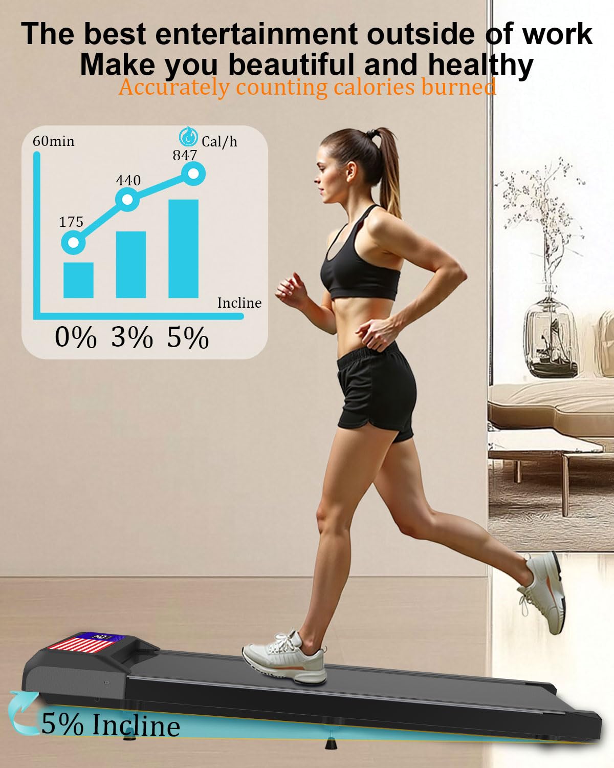 Cyclerade Walking Pad Treadmill With Handle Bar, 2.5 Hp, Portable Treadmill With App Remote Control, Sports Data Analysis, 5.0 M