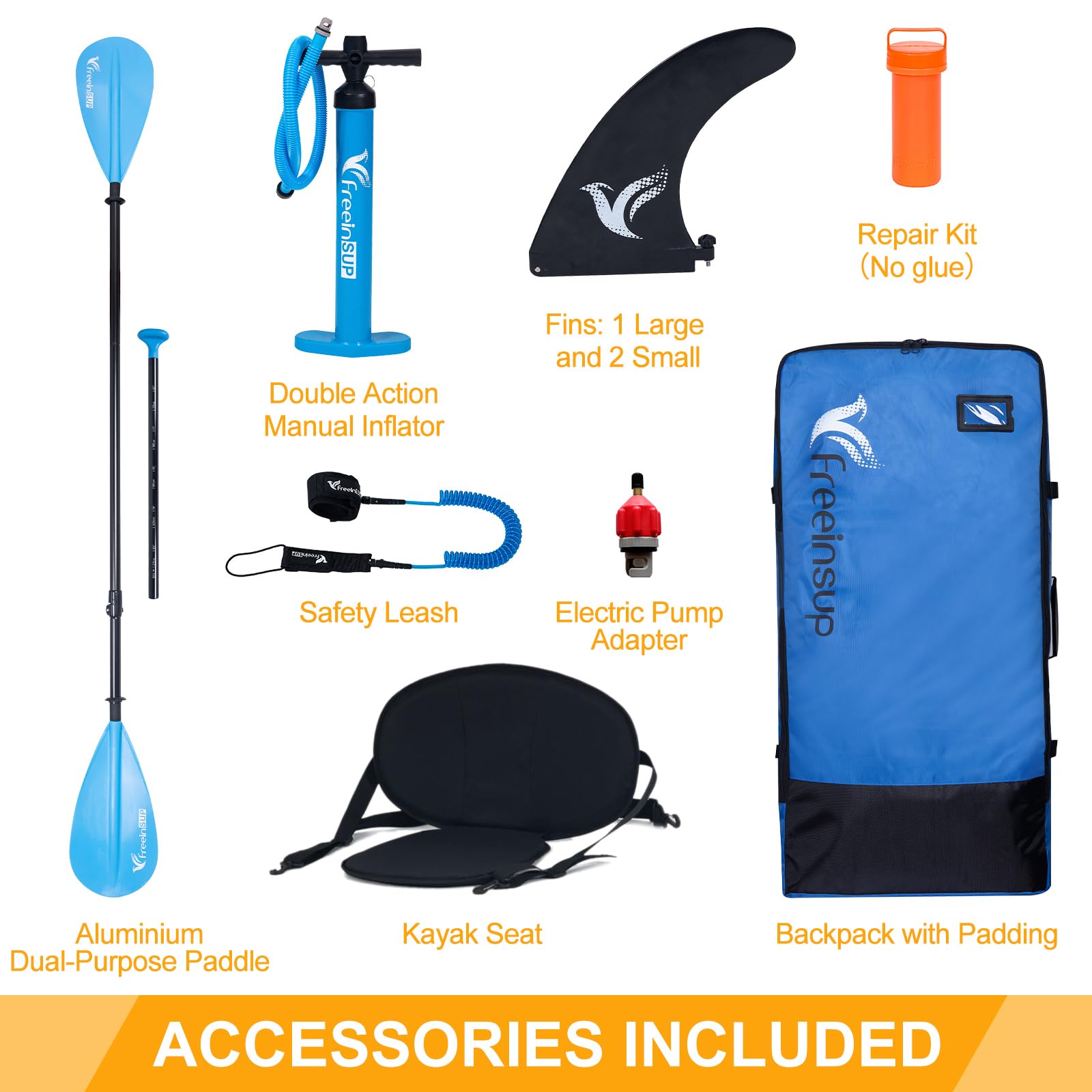 Freein Inflatable Stand Up Paddle Board ,Capacity 2-In-1 Sup/Kayak With Adjustable Seat ,Electric Pump Adapter ,Non-Slip Diamond