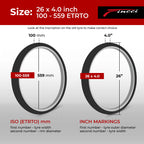 Fincci Pair 26X4.0 Fat Bike Tires 100-559 Foldable Fat Tires For Road Mountain Mtb Mud Dirt Offroad Bike Bicycle - Pack Of 2