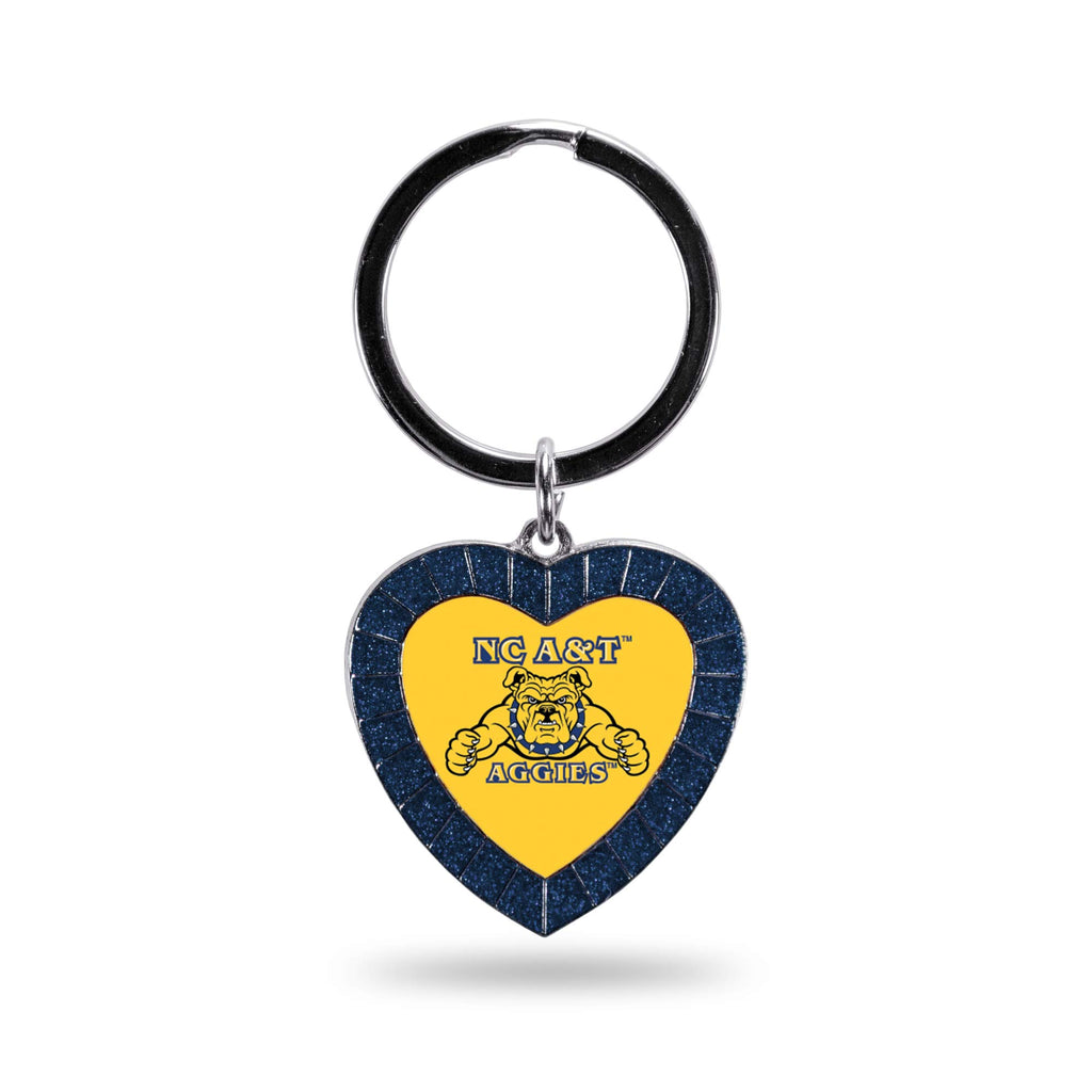 Rico Industries Ncaa North Carolina A&T Aggies Ncaa Rhinestone Heart Colored Keychain, Navy, 3-Inches In Length