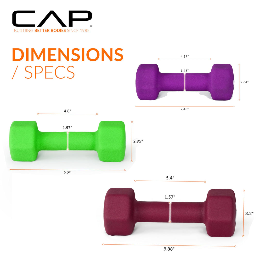 CAP Barbell 100 LB Set of Neoprene Dumbbells with Rack Color Series | 5, 8, 10, 12 and 15 LB pairs