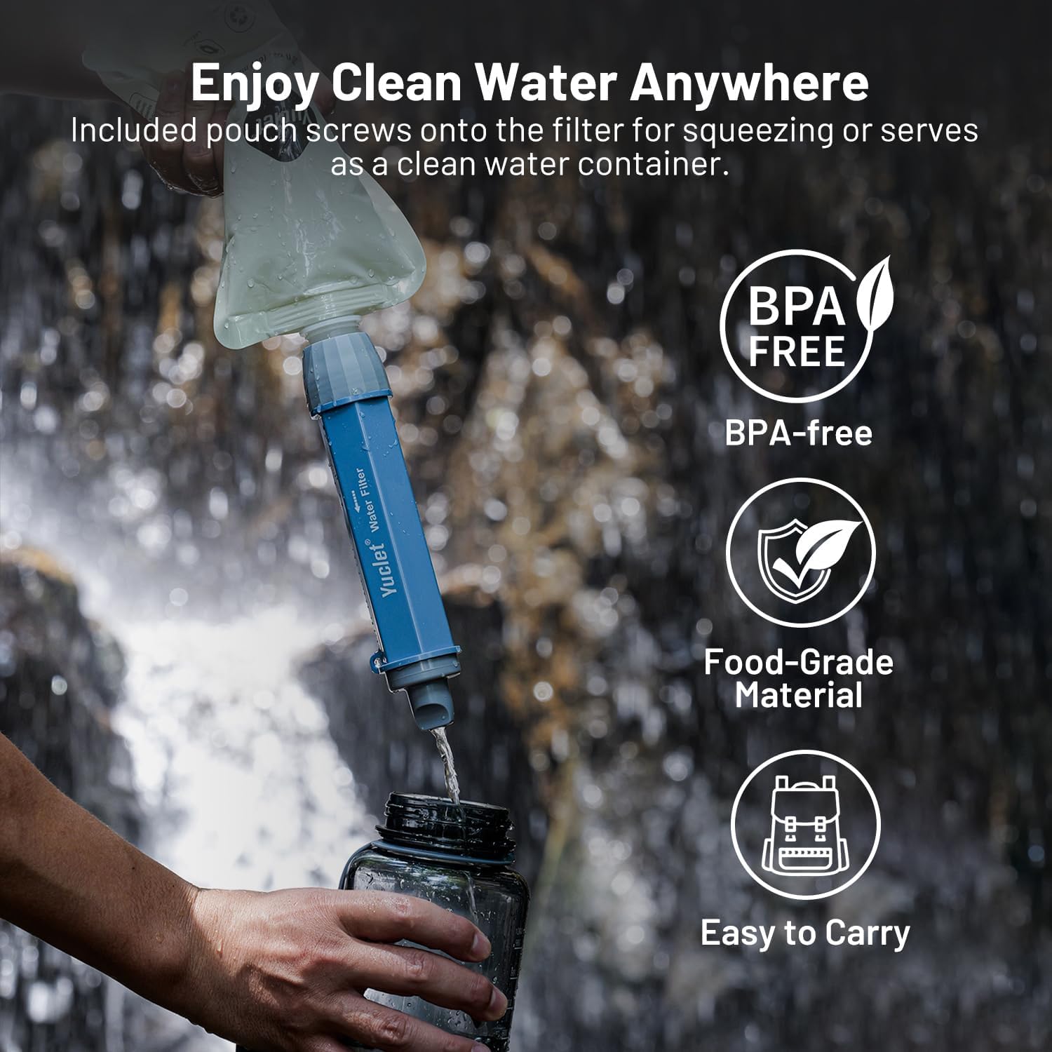 Yuclet Squeeze Water Filtration System With Four 34-Oz Squeezable Pouches And 0.1 Micron Filter Straw, Portable Water Purifier S