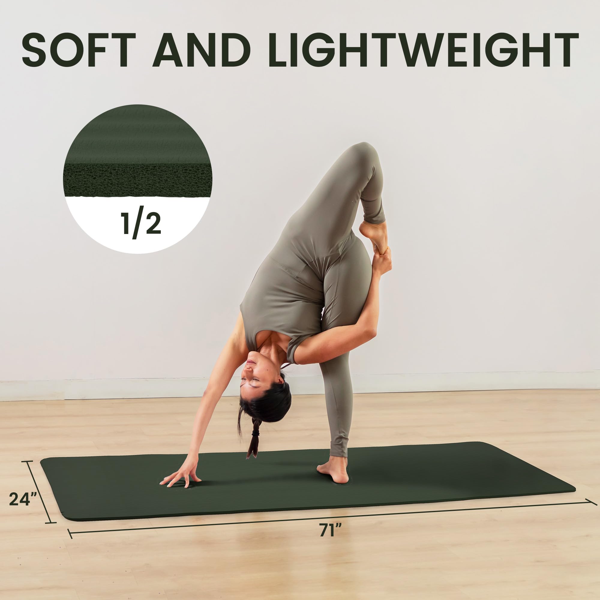Fitvids Yoga Mat, 1/2-Inch Extra Thick High Density Exercise Mat, Anti-Tear Exercise Yoga Mat With Carrying Strap, Suitable For