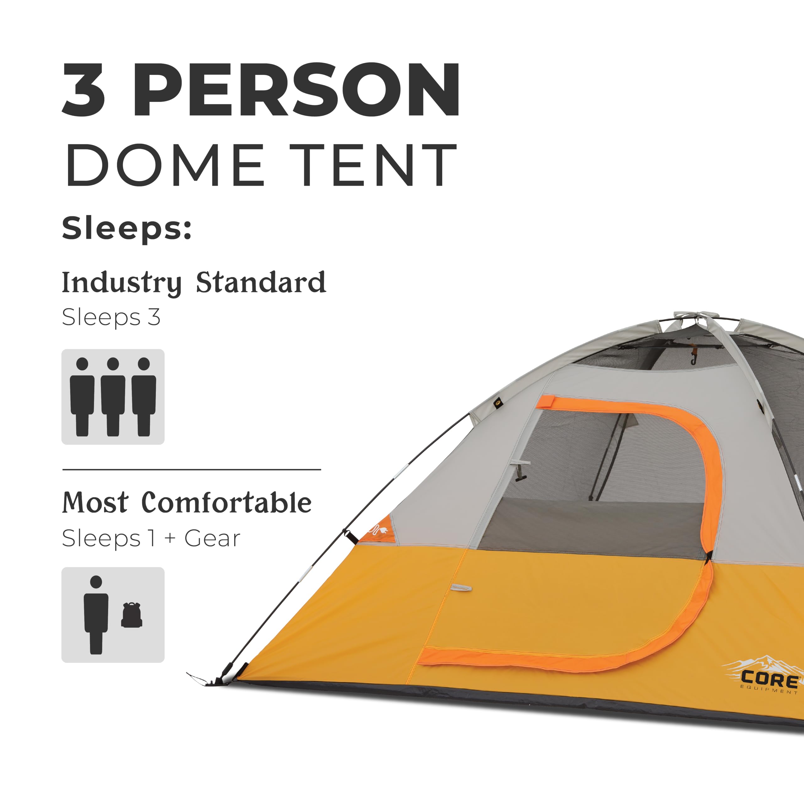 Core Tent 3 Person For Outdoor Family, Hiking, And Backpacking | Portable Dome Camp Tent With Storage Pockets For Camping Access