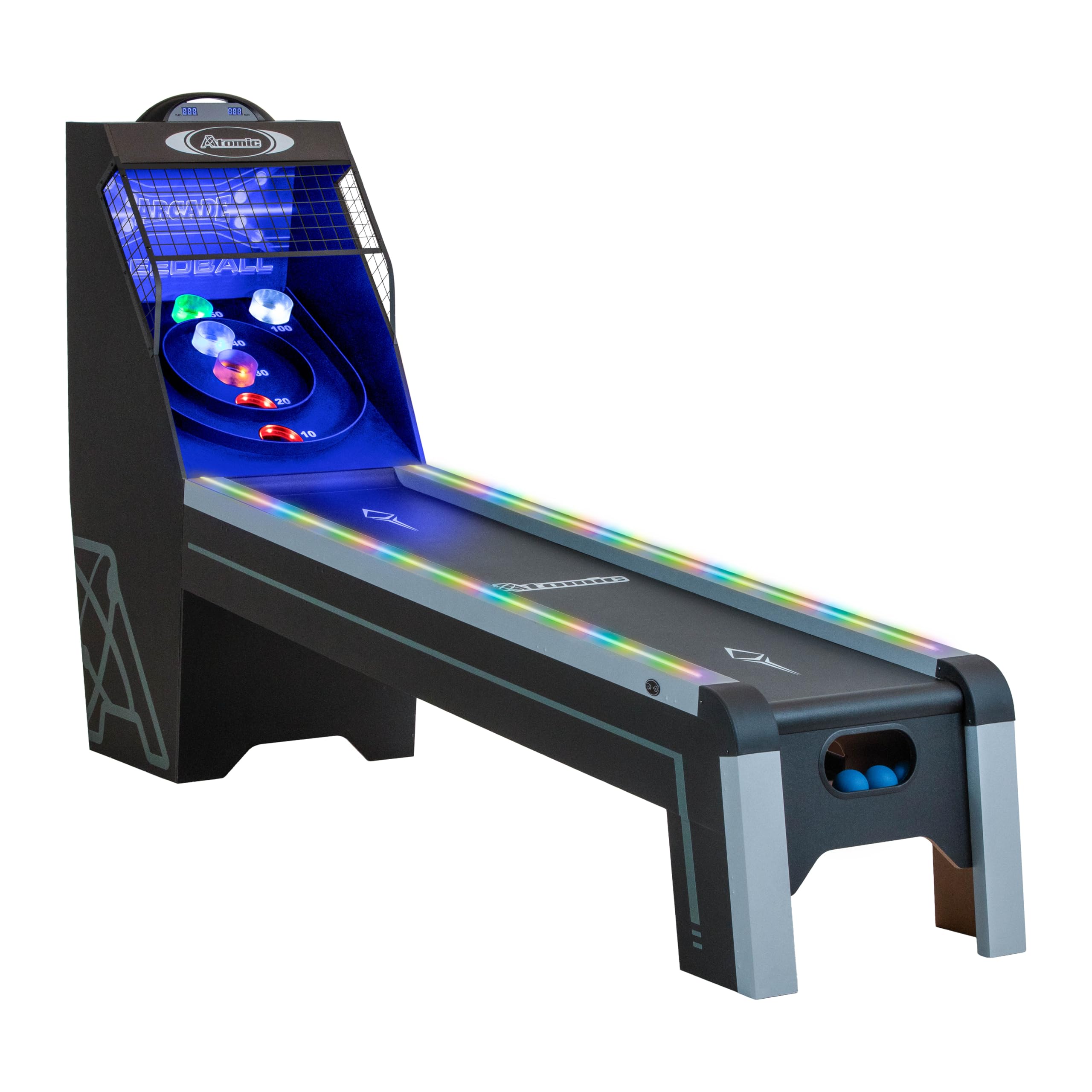 Atomic 9-Foot Prism Shot LED Speedball Arcade Game Table - Skeeball-Style LED Scoring with Lighted Rails & Target, Electronic Sc