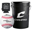 Champro CBB-40 Genuine Leather Cover Baseballs in a Black Champro Bucket - 30 Balls and one Rods Can Sleeve Included.