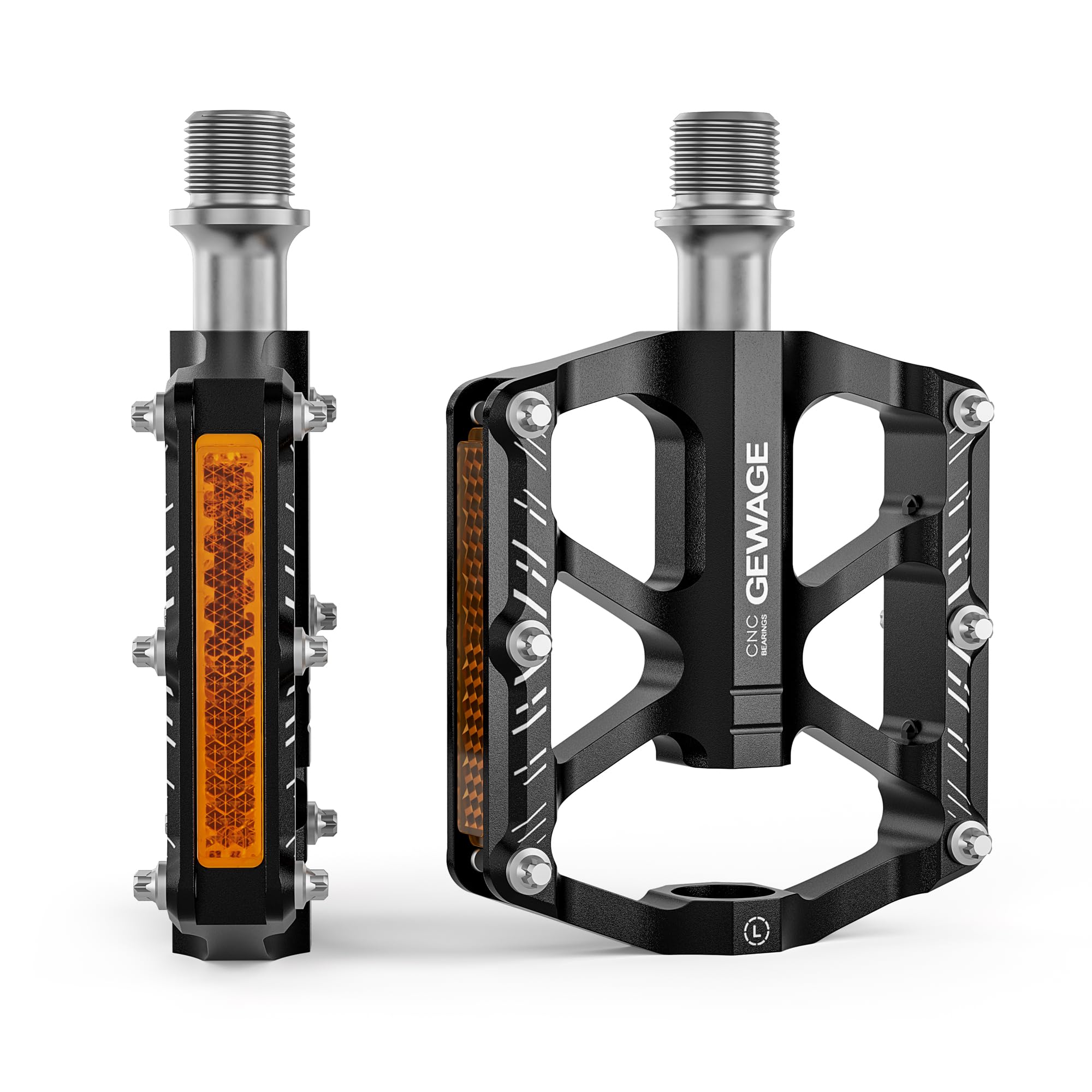 Mountain Bike Pedals - 3 Bearings Bicycle Pedals with Reflectors - 9/16    CNC Machined Flat Pedals with Removable Anti-Skid Nai