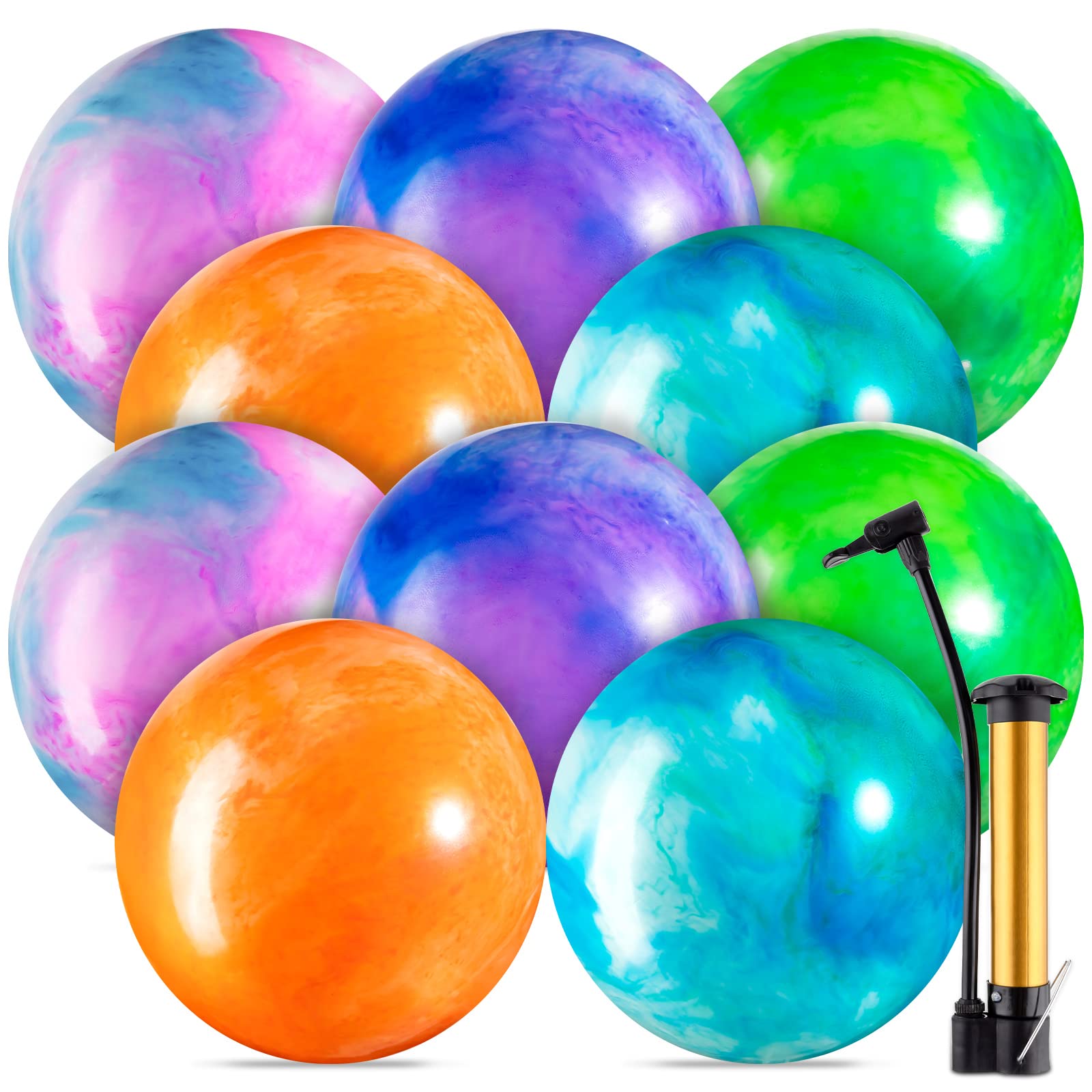 Jexine 10 Pcs 15 Marbleized Bouncy Balls PVC Inflatable Ball Play Ball Big Balls Playground Balls Kickball Bouncing Ball Toys wi