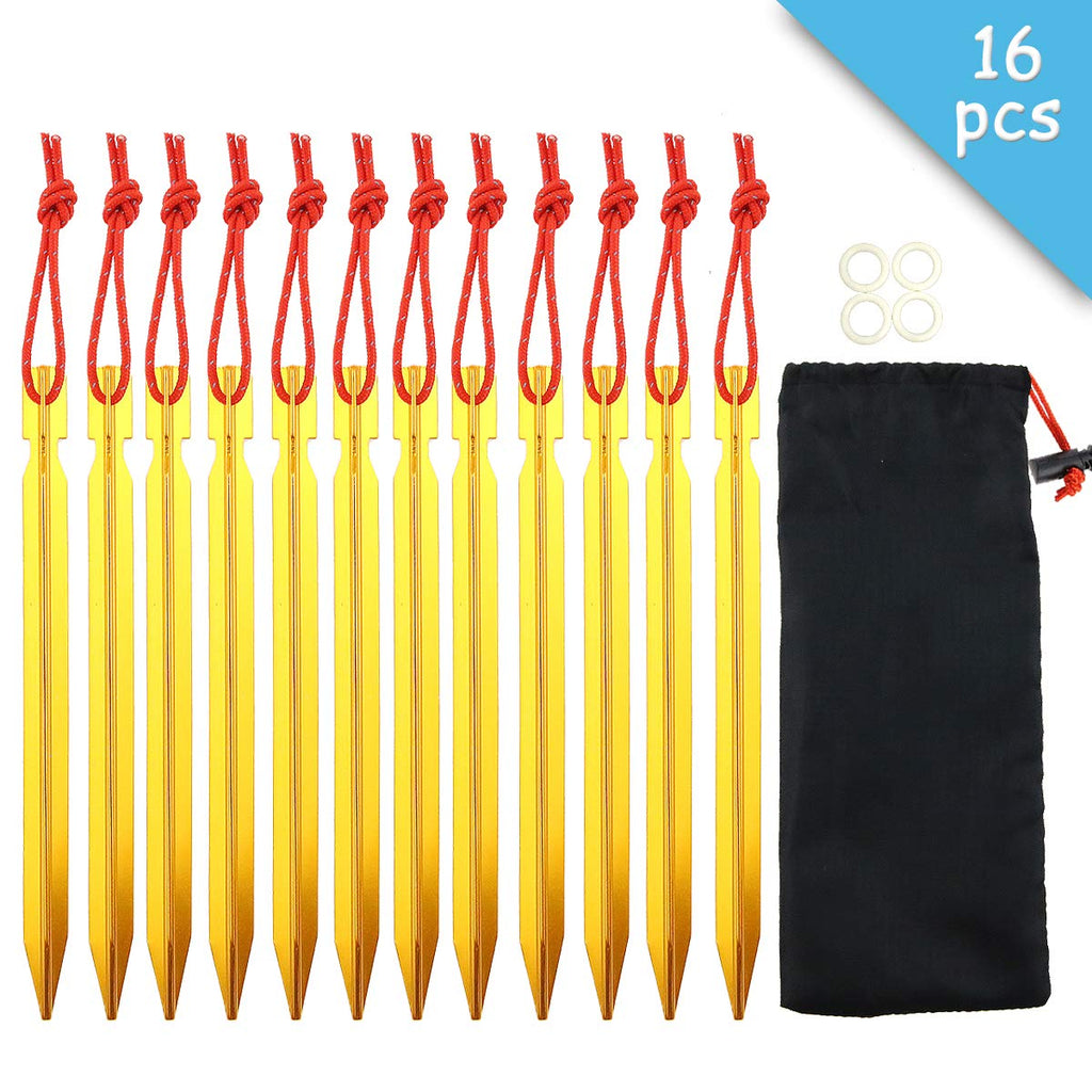 Set Of 12 Tent Stakes Pegs Aluminium Alloy Stake 7 Inches With Reflective Rope And 4 Small Silica Gel O-Ring For Camping Hiking 