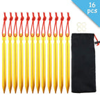 Set Of 12 Tent Stakes Pegs Aluminium Alloy Stake 7 Inches With Reflective Rope And 4 Small Silica Gel O-Ring For Camping Hiking 
