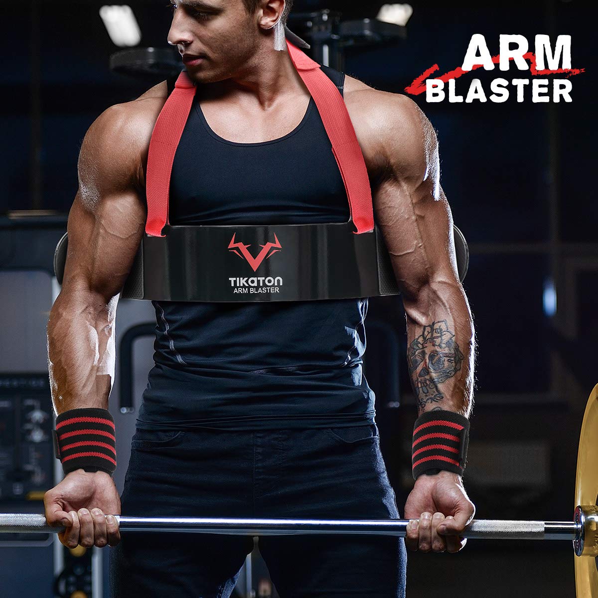 Tikaton Arm Blaster With Wrist Wraps For Biceps & Triceps, Adjustable Bicep Isolator Arm Curl Blaster For Big Arms Bodybuilding