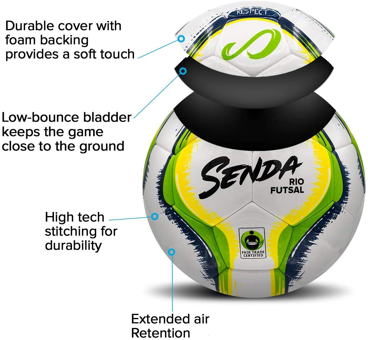 Senda Rio Match Futsal Ball, Fair Trade Certified, Blue/Black, Size 3 (Ages 8-12)